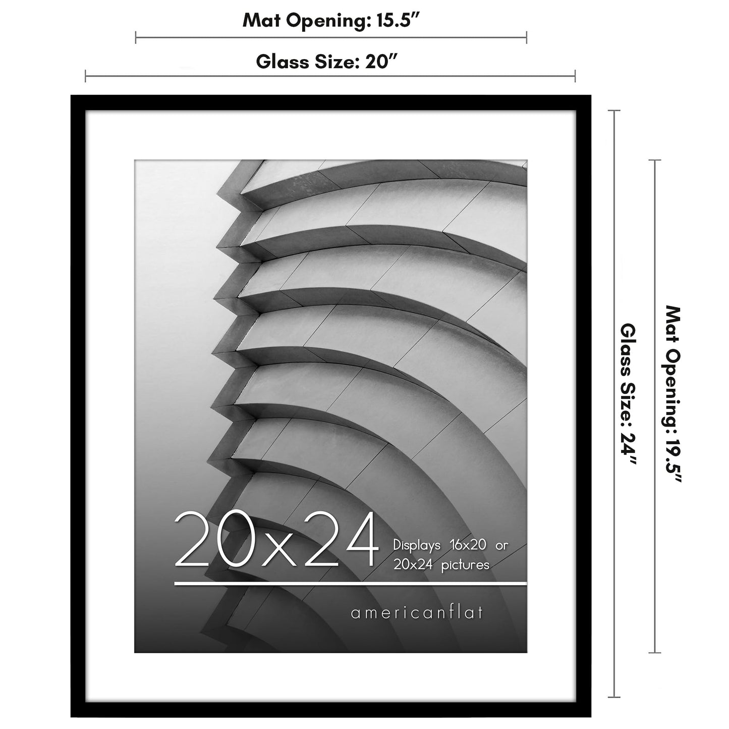 Americanflat 20x24 Picture Frame with Polished Plexiglass - Use as 16x20 Frame with Mat or Display 20x24 Photo Without Mat - Streamline Collection - Thin Border Picture Frames for Wall - Black