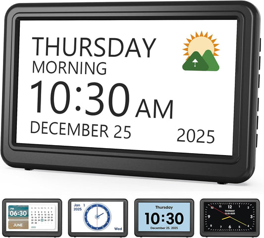 20 Alarms Dementia Clock for Seniors 7" Large Display Digital Calendar Clock with 20 Custom Reminders, 12 Display Modes, 18 Ringtones Electronic Calendar for Elderly Alzheimer’s Black