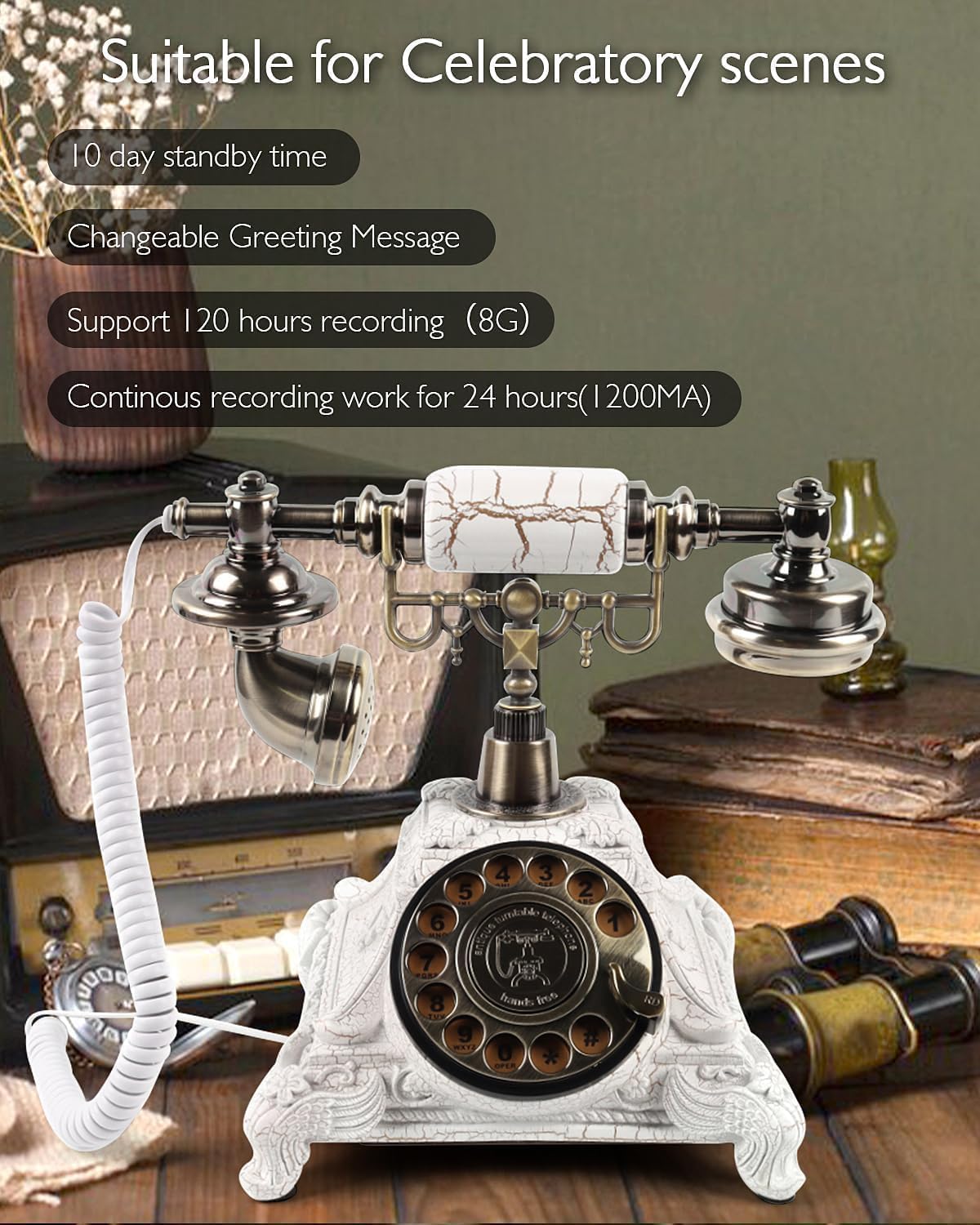 Audio Guest Book Wedding Phone, FESTRING Customized Wedding Guest Book,Alternative Audio Recorder Guestbook, Retro Design Perfect for Wedding/Parties/Birthday/Graduation/Baby Shower/Funeral, White