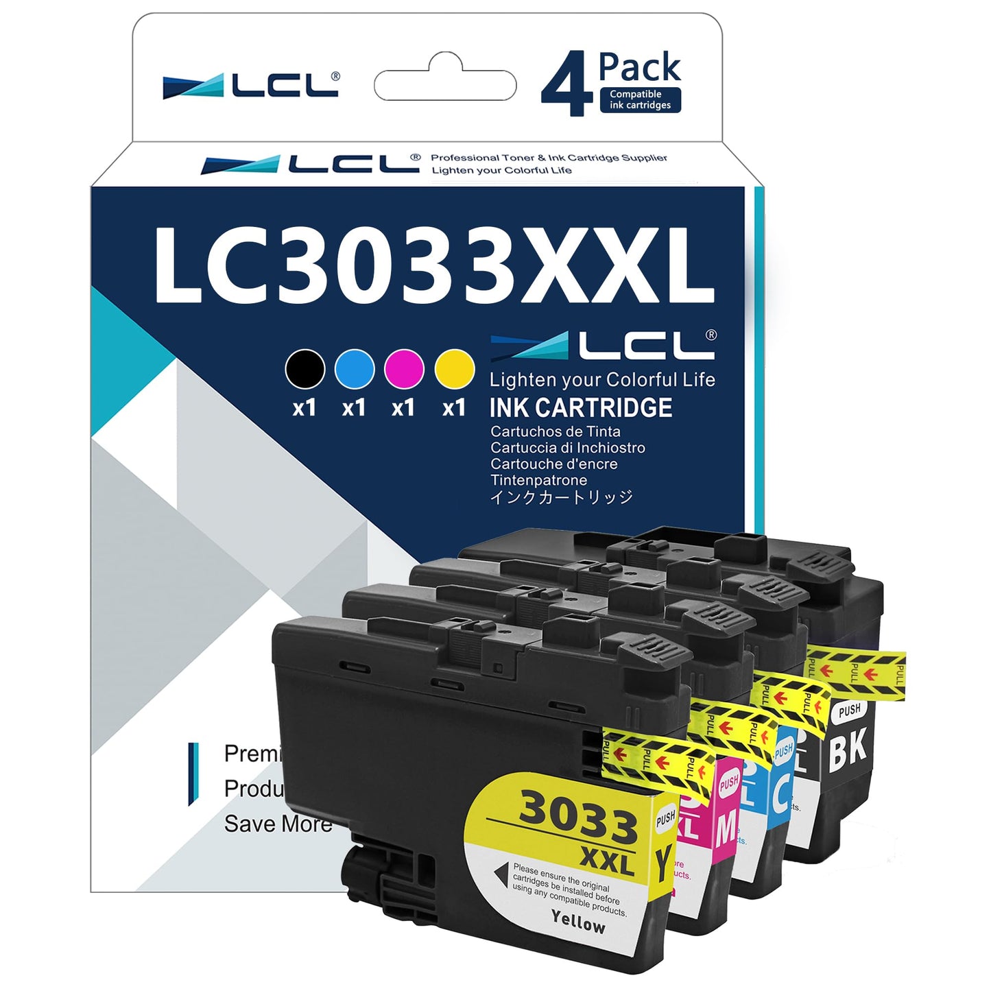 LCL Compatible Ink Cartridge Replacement for Brother LC3033 XXL LC3033XXL LC3033BK LC3033C LC3033M LC3033Y (4-PK,Black Cyan Magenta Yellow)Pigment for MFC-J995DW MFC-J995DW XL MFC-J815DW XL MFC-J805DW