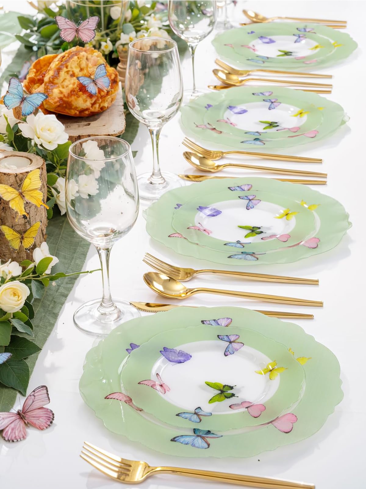 WDF 20PCS Butterfly Plastic Plates - Spring Green Plastic Butterfly Disposable Spring Dinner Plates for Wedding Birthday Party Picnic Table Decor