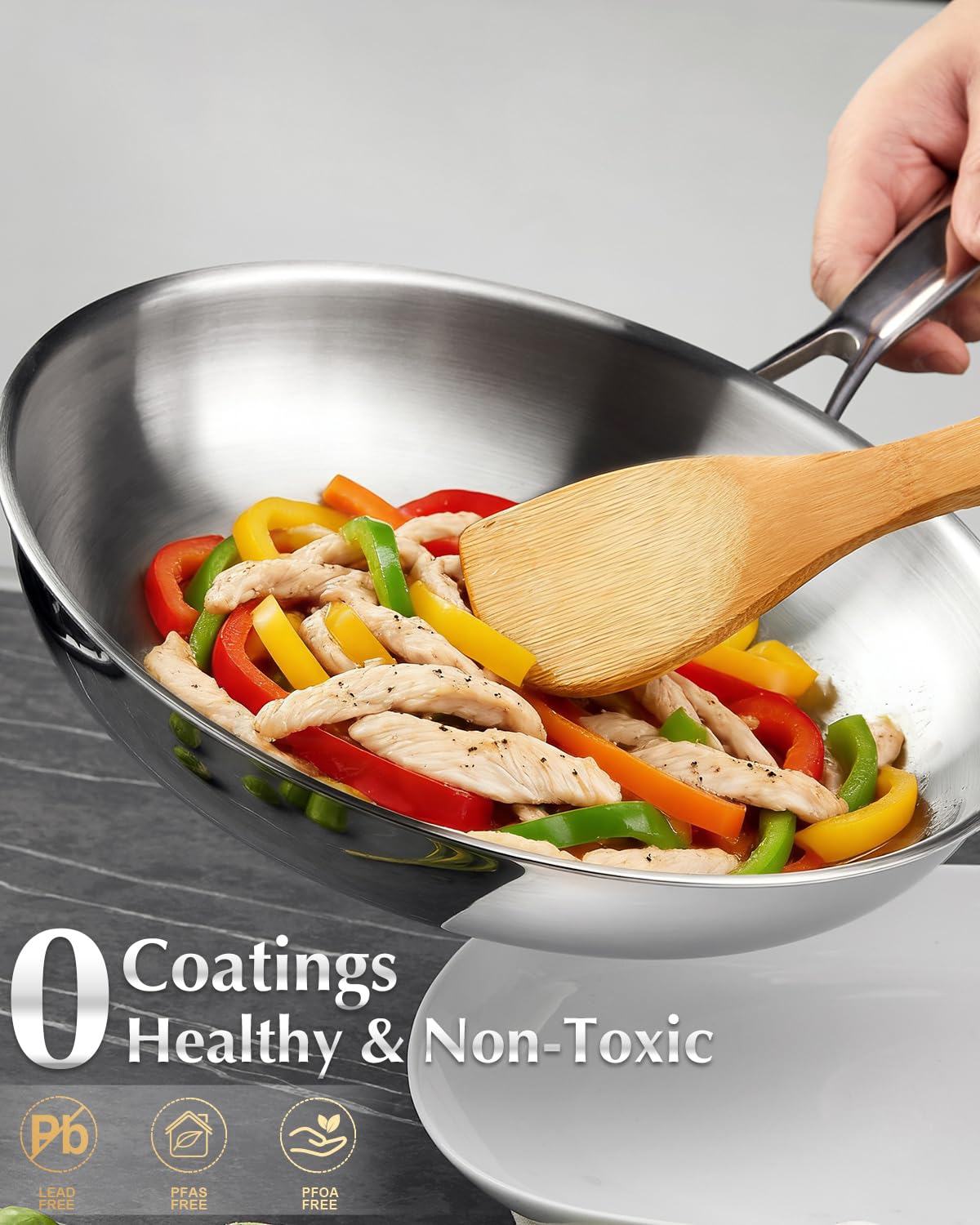KOCH SYSTEME CS Tri-Ply Clad Stainless Steel Pan, Premium 18/10 Stainless Steel Frying Pan, Professional Induction Skillet, Dishwasher & Oven Safe, Non-Toxic (30cm/12in)