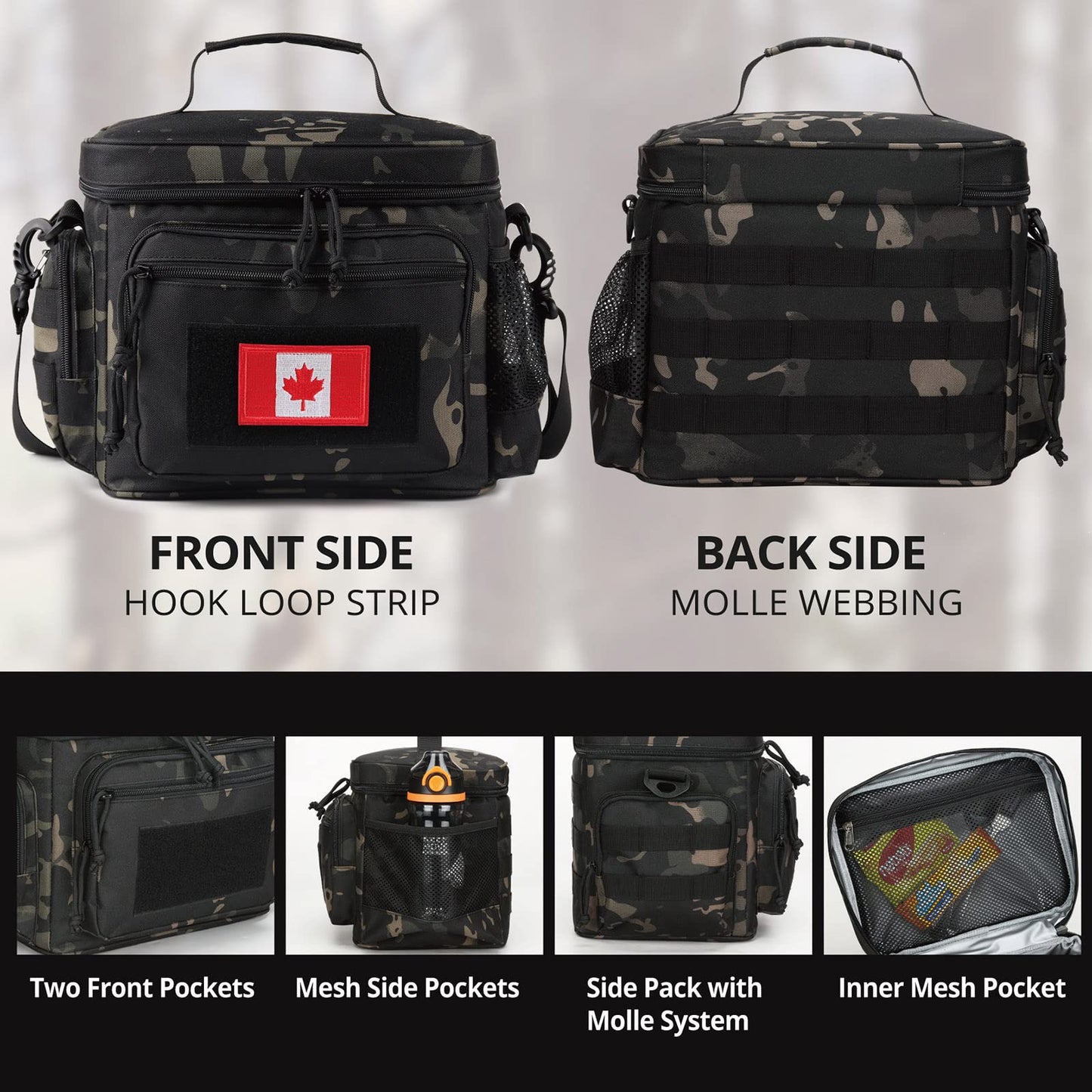 Lunch Box for Men, Tactical Lunch Bag MOLLE Webbing Leakproof Insulated Large Lunch Cooler Women Adult with Adjustable Shoulder Strap Lunch Pail for Work (Camo-Black)