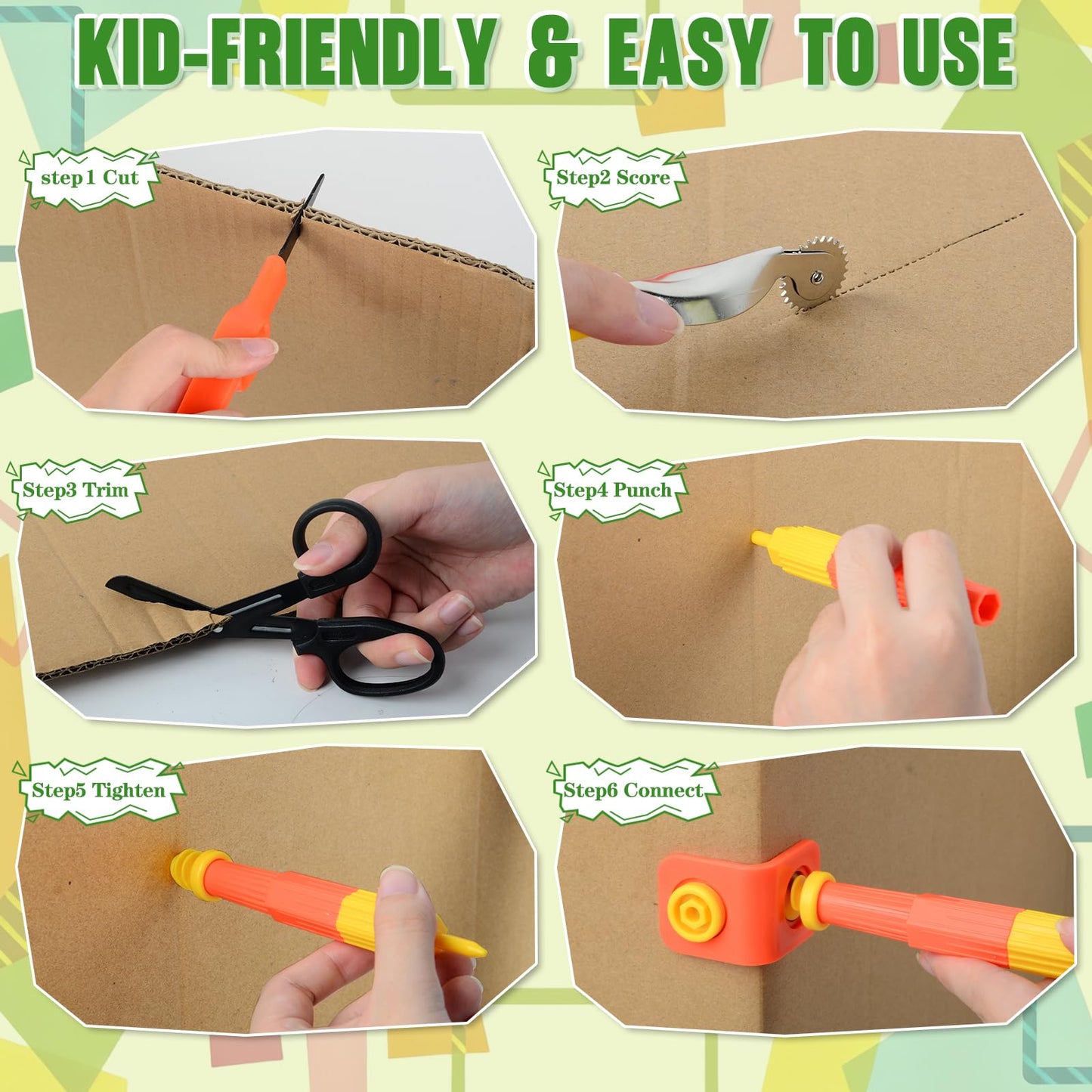 Cardboard Tools for Kids, 170 Pcs Kid Safe Cardboard Cutter with Box, Construction Kit for Family, Classroom Learning, STEM Educational Toys Birthday Gift for Boys and Girls Aged 4+