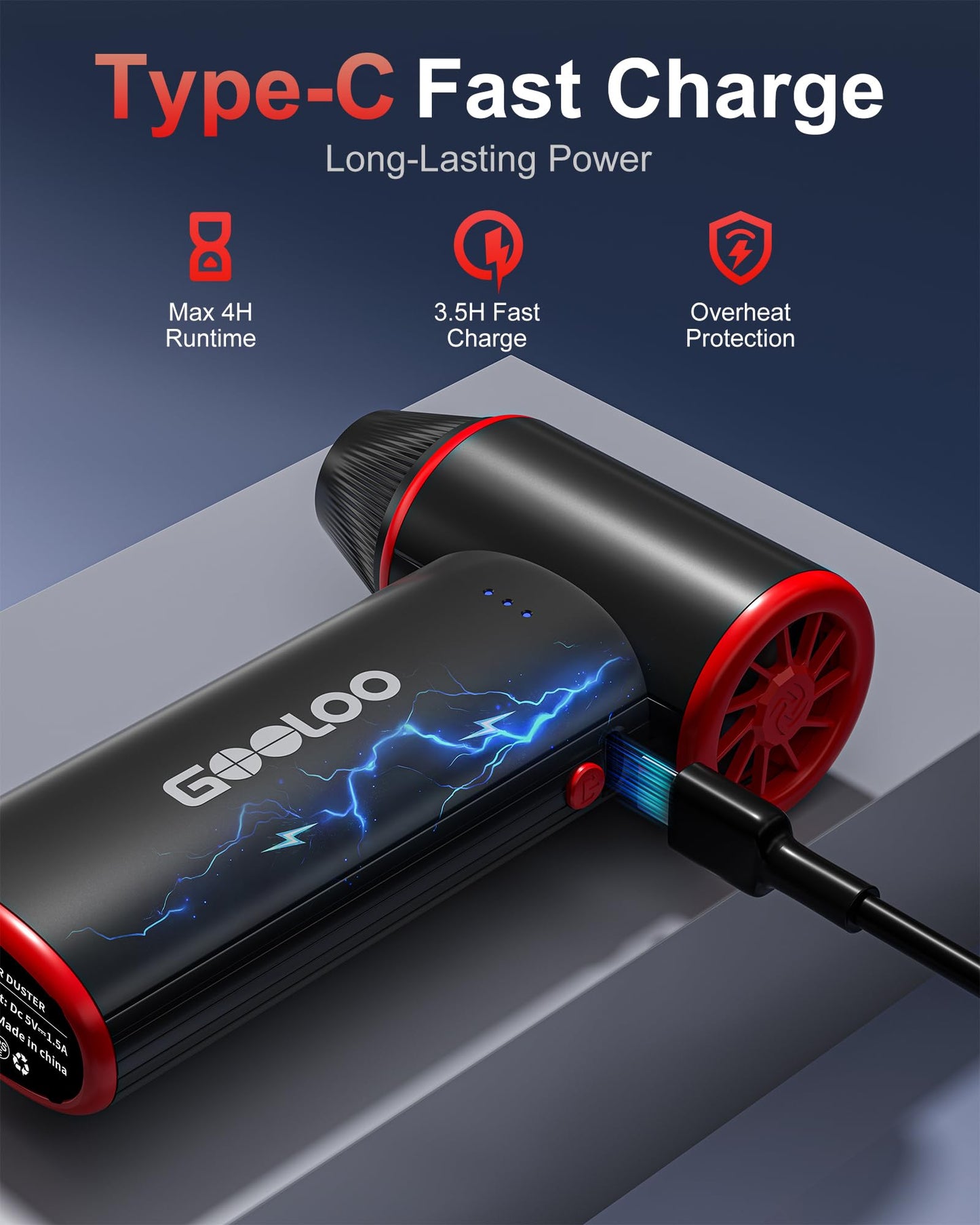 GOOLOO F3 Compressed Air Duster, 150000RPM Electric Air Duster Replaces Compressed Air Cans, 3-Gear Adjustable Mini Blower with Fast Charging, Cordless Dust Blower for PC, Car, Keyboard, House