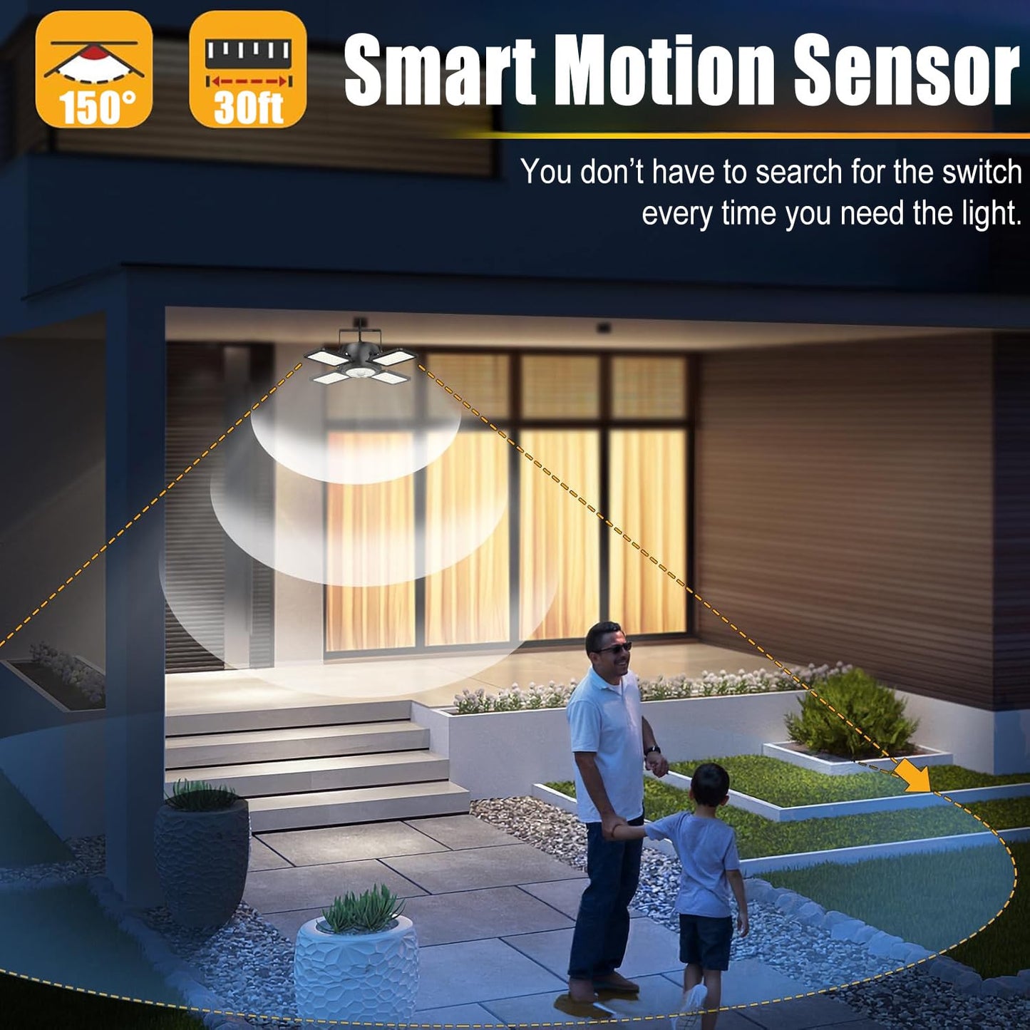 Solar Shed Light Outdoor Indoor Upgrade 1200LM 174LED 4 and 1 Heads Motion Sensor Pendant Light, Solar Lights with 5 Lighting Modes Remote Control IP65 Waterproof for Barn Patio Gazebo Shop