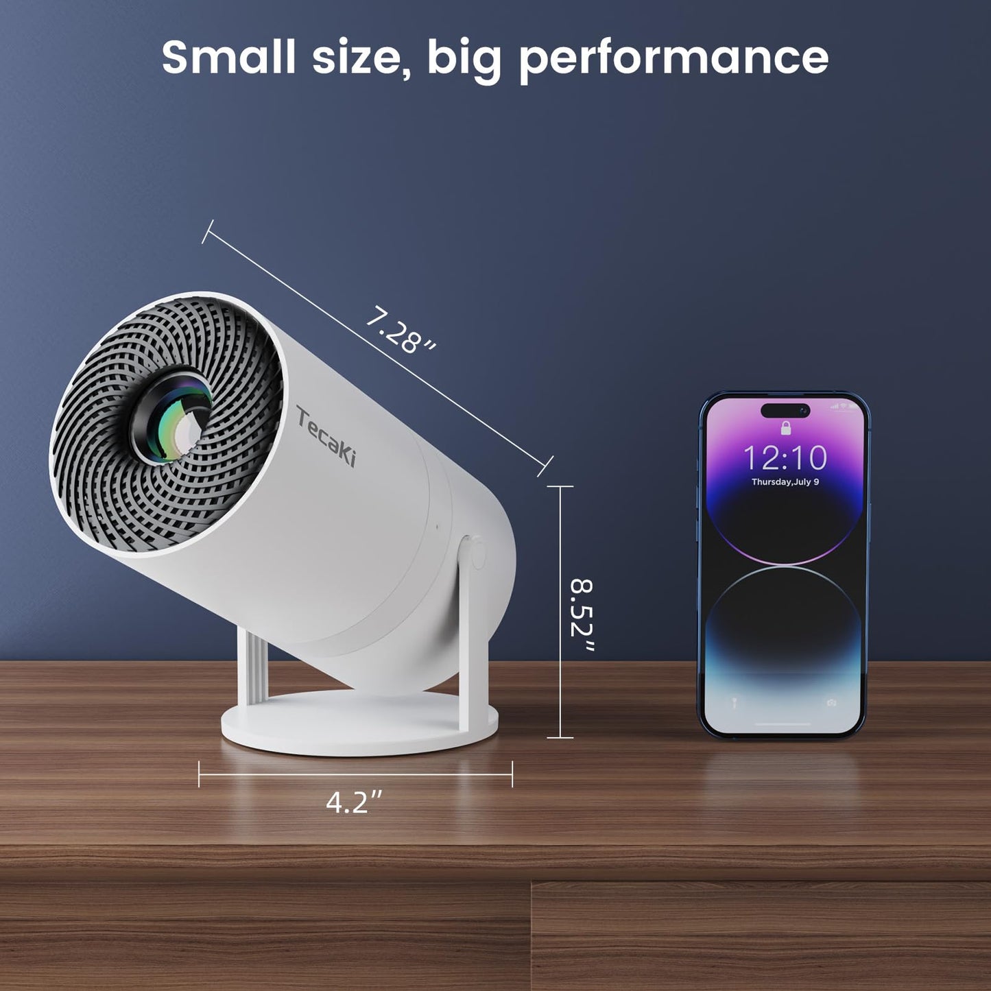 Tecaki Mini Projector Full HD 1080P, Portable Projector with WiFi and Two-Way Bluetooth, 180° Rotatable, Auto Keystone, Dust Removal Design, Compatible with Smartphone, TV Stick, HDMI
