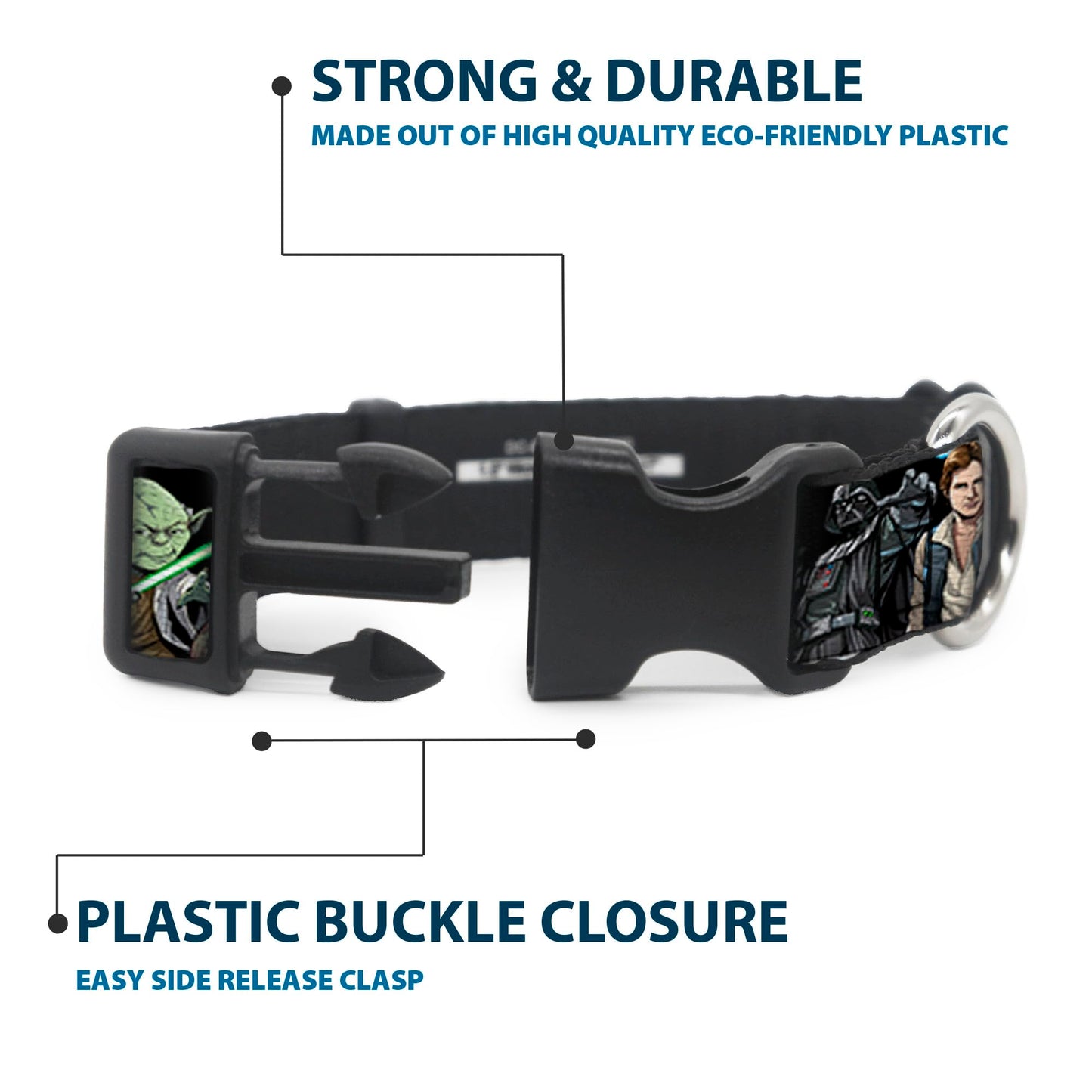 Star Wars Pet Collar, Dog Collar Plastic Buckle, Star Wars Classic Character Poses Black, 8.5 to 12 Inches 0.5 Inch Wide