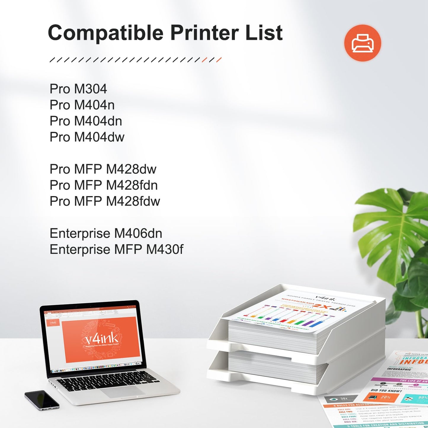 v4ink 58A CF258A Black Toner Cartridge (with Chip) Compatible Replacement for HP CF258A 58A 58X Toner Cartridge for HP Pro M404dn M404n M404dw MFP M428fdw M428fdn M428dw M406dn M430f Printer, 1 Pack
