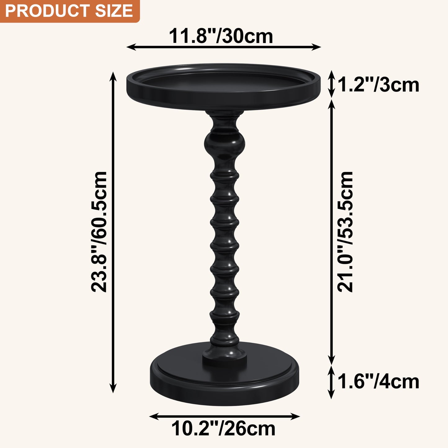 Yusong Round Side Table, Small Drink Table for Small Spaces, Industrial End Table, Accent Nightstand Bedside Table for Living Room, Bedroom, Sofa Couch,Black