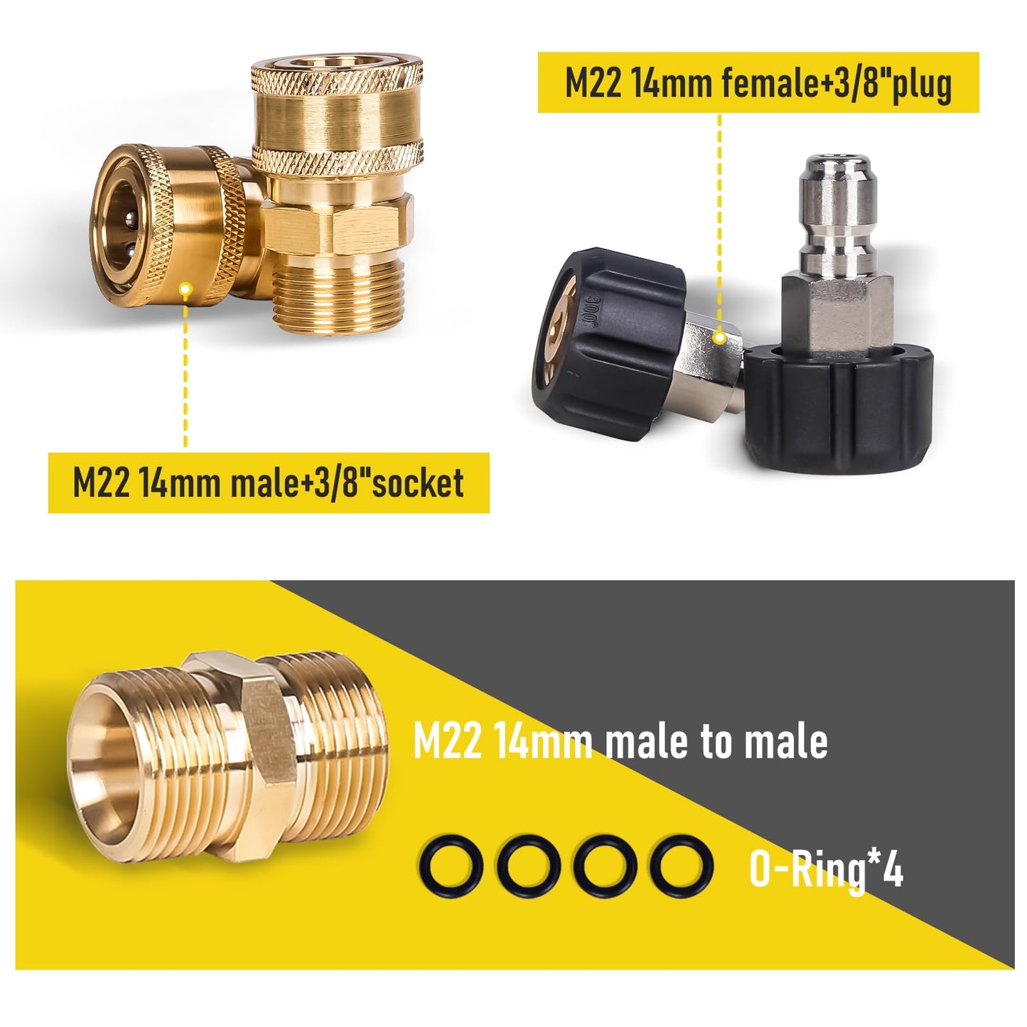 Aceup Energy Pressure Washer Hose 50 FT 1/4" 3200 PSI M22-14mm Brass Fitting Quick Connect, Flexible Replacement Power Washer Hose, Universal Compatible with Ryobi, Troy Bilt, Greenworks, Craftsman