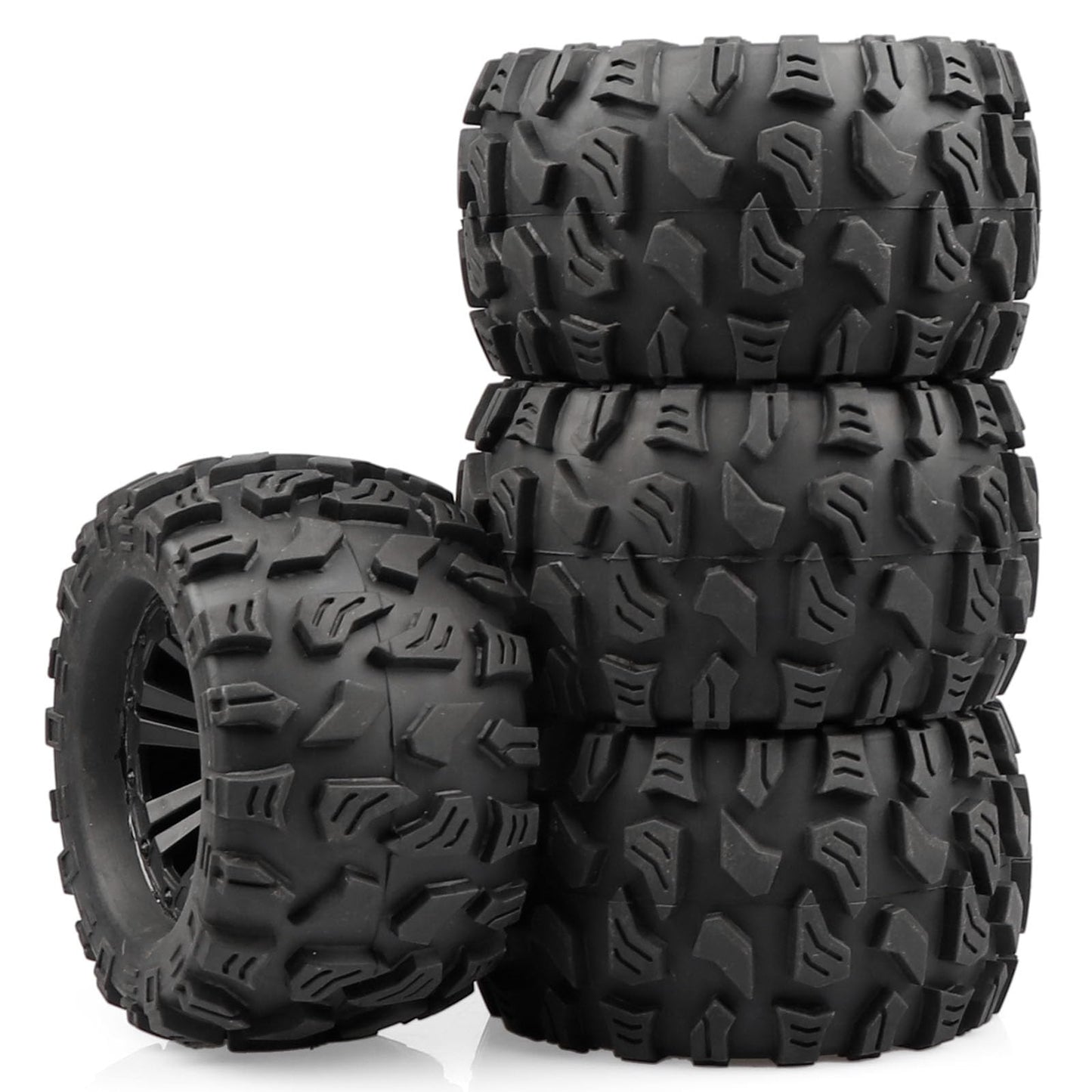 Acekeeps RC MT Tires Mounted 12mm Hex Wheels OD 125mm for 1/10 Traxxas Stampede Hoss HPI Volcano HSP RC Car, 4-Pack Black