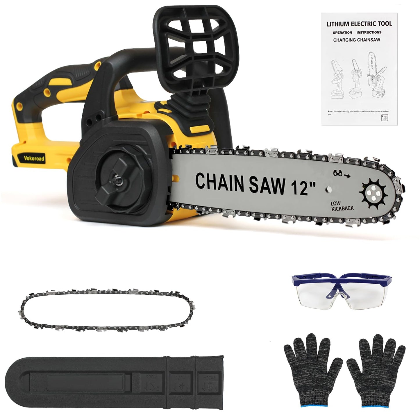 Cordless 12" Brushless Chainsaw for Dewalt 20V MAX Battery, 12 Inch High-Efficiency Electric Chainsaw with Security Lock & Auto Lubrication, for Wood Cutting Trimming Courtyard Garden(Tool Only)