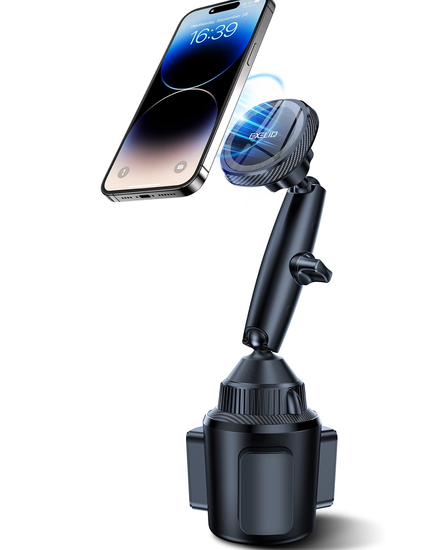 EXELIQ Magnetic Cup Holder Phone Cradle for Magsafe, [Powerful Magnet] Flexible Tri-Pivot Cup Phone Holder for Car, Tesla, Truck, SUVs, Compatible with iPhone 16 15 14 13 12, Samsung and All Phones
