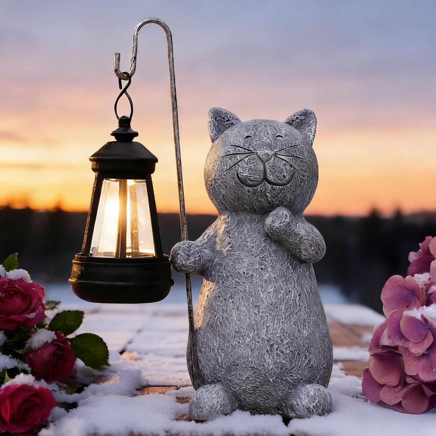 Qeeman Solar Cat Garden Decor Statues: Patio Porch Balcony Yard Art Lawn Ornaments Outdoor Outside Decorations - Birthday Gifts for Mom Grandma Women