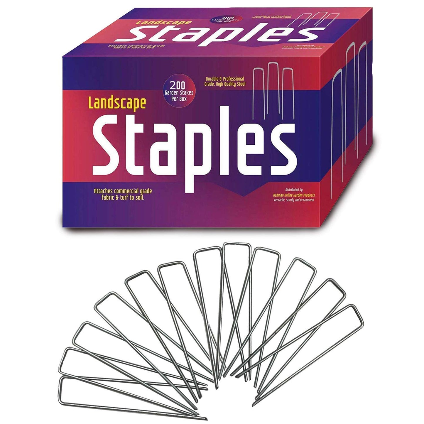 Ashman Galvanized Garden Stakes Landscape Staples: 200 Pack 6 Inch Sod and Fence Stake - Sturdy Rust Resistant Gardening Supplies for Anchoring Landscaping, Weed Barrier Fabric, Ground Cover