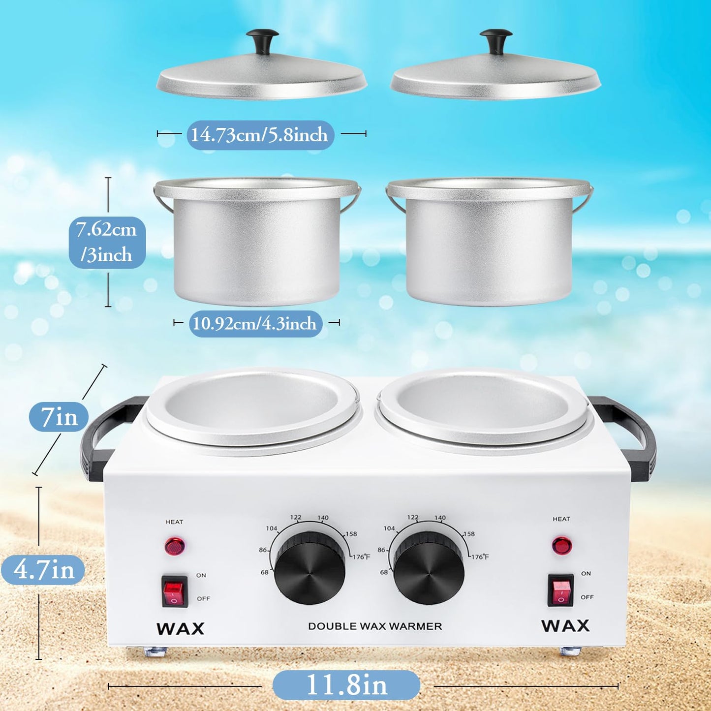 Professional Dual Wax Warmer for Hair Removal, Double Electric Wax Heater Machine with 150pcs Wax Sticks-Wax Pots with Adjustable Fahrenheit Dial for Facial Skin Body SPA Salon Equipment