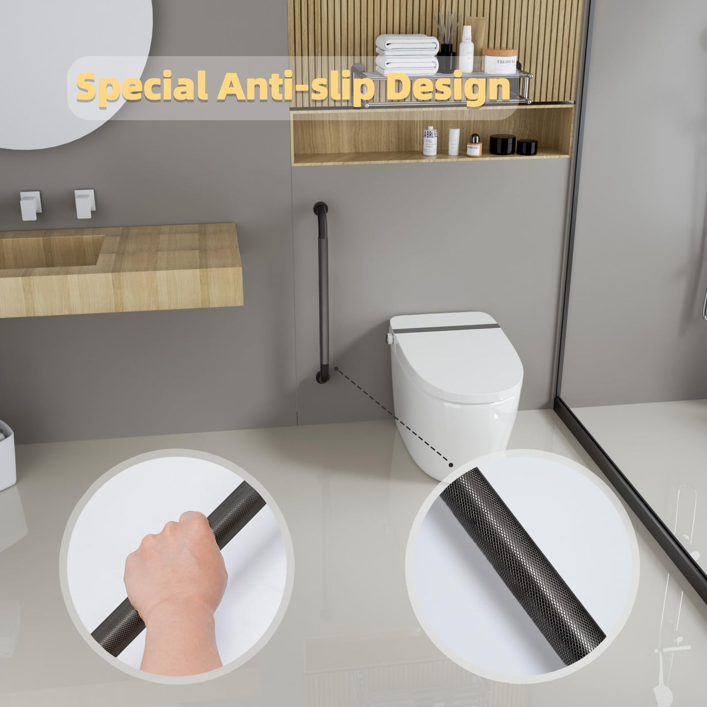 2 Pack Shower Grab Bar, 32 Inch Bathroom Grab Bar Handle with Anti-Slip Knurled Grip, Stainless Steel Bath Balance Bar, 1.25" Diameter Bath Safety Bar Support for Seniors Elderly Pregnant, Matte Black