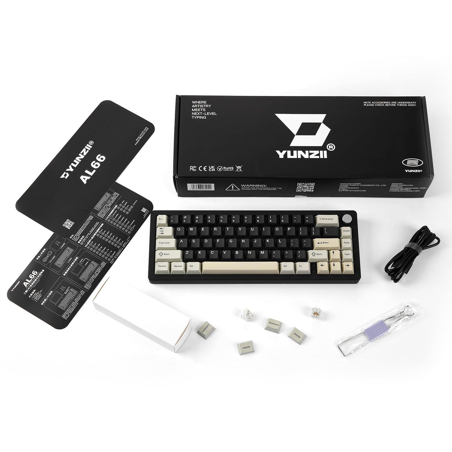 YUNZII AL66 Wireless Mechanical Keyboard,65% Knob Control Aluminum Gaming Keyboard Bluetooth/2.4G/Wired Hot Swappable Pre-lubed Switches,Gasket Mounted RGB Keyboard for Win/Mac (Milk Switch, Black)