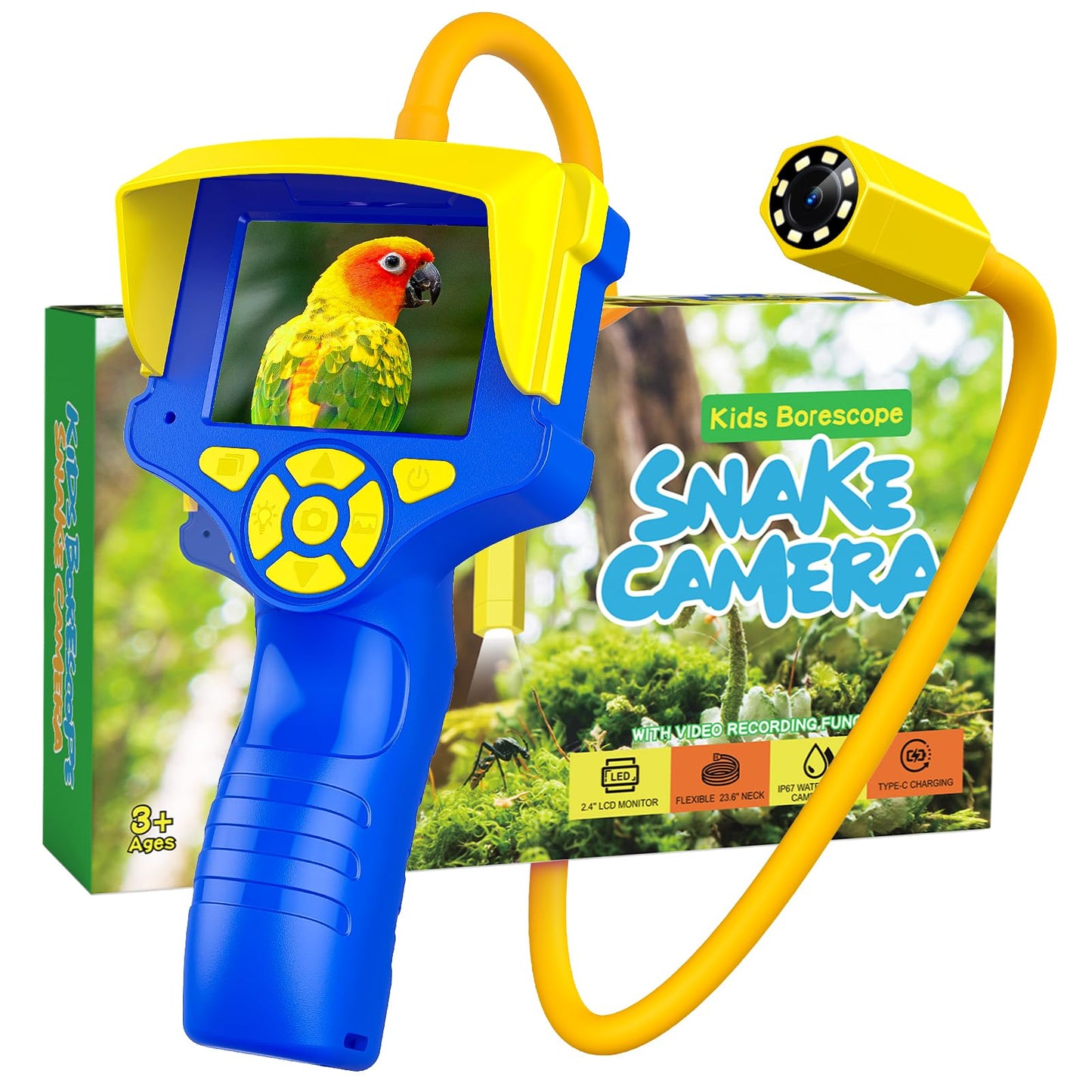 Borescope Camera with Light for Kids,Rechargeable Outdoor STEM Toys Camping for Nature Exploration,Educational Birthday Gifts for 3 4 5 6 7 8-10 Year Old Boys Girls