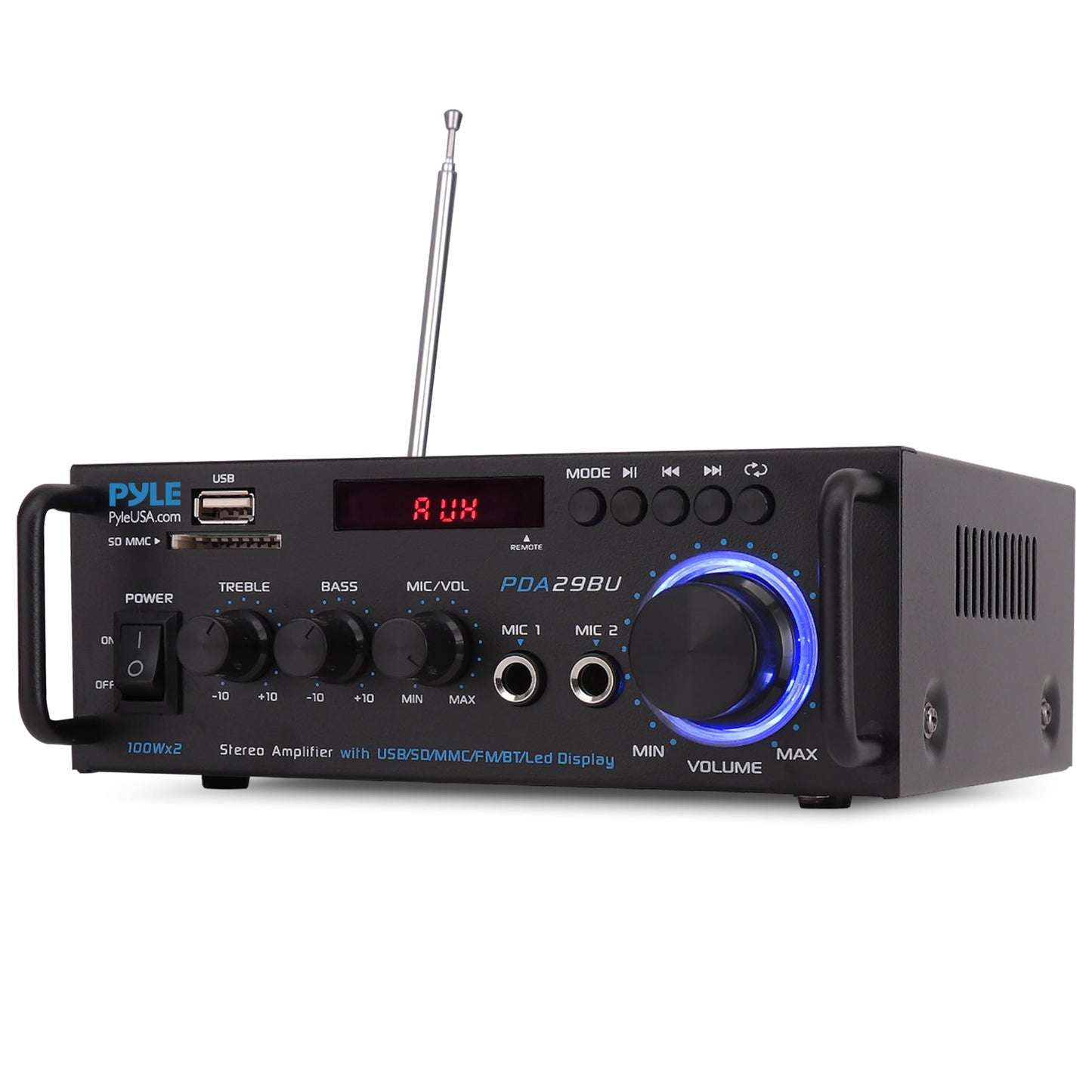 Pyle Bluetooth Amplifier-Wireless Dual Channel Stereo Amp, Powerful and Compact, 200W, LED Display, RCA/USB/SD/AUX/MIC in, FM Radio, Perfect for Home and Studio Audio