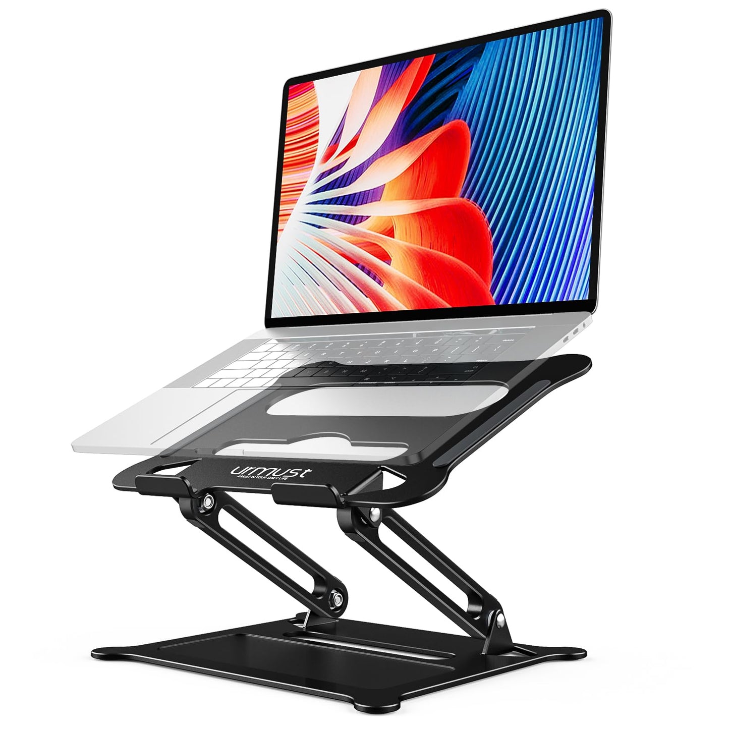 Urmust Laptop Notebook Stand Holder, Ergonomic Adjustable Ultrabook Stand Riser Portable with Heat-Vent Compatible with MacBook Air Pro, Dell, HP, Lenovo Light Weight Aluminum Up to 15.6"(Black)