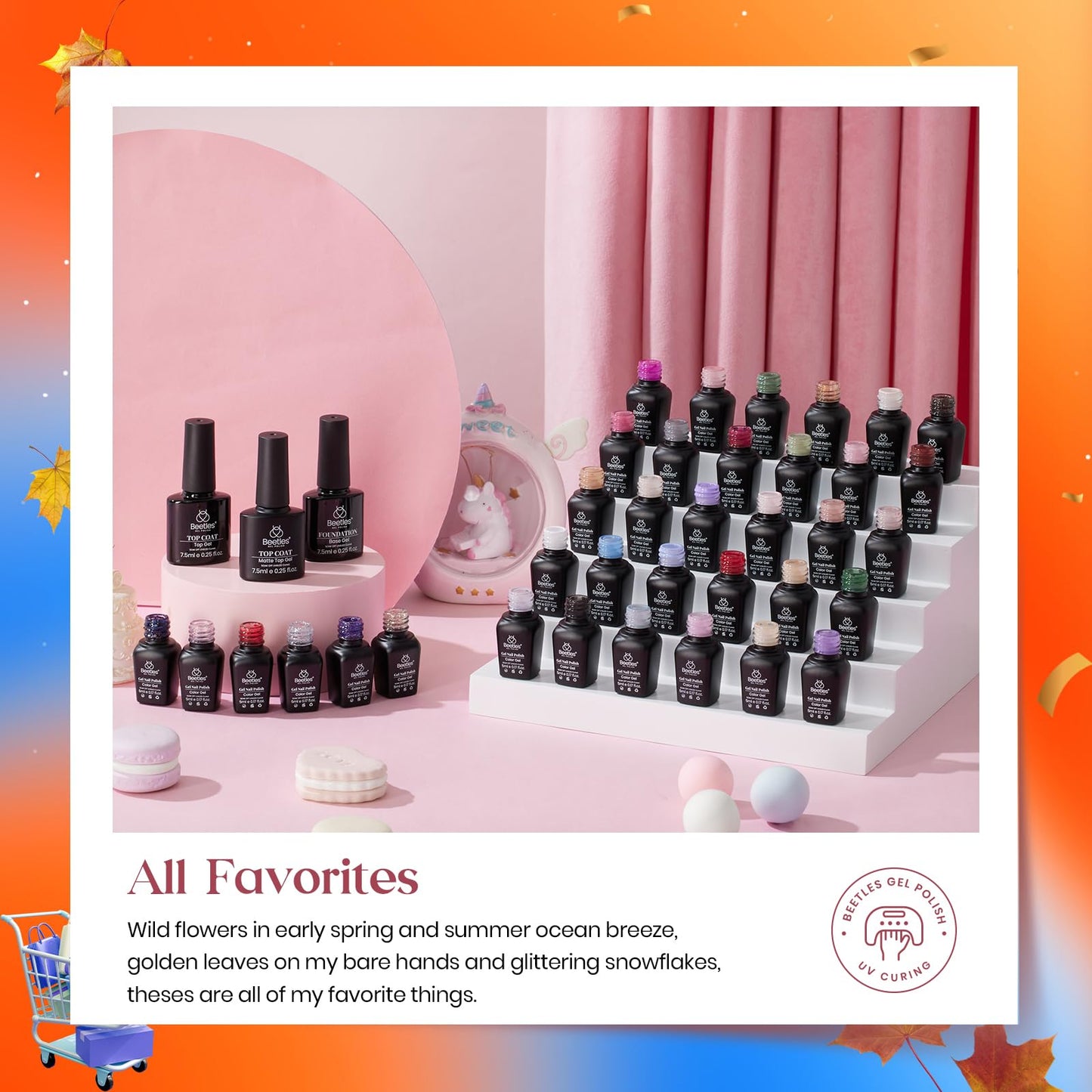 Beetles Gel Nail Polish Kit, 36 Colors Soak Off Neutral Nude Pink Gel Polish with 1 Base Coat 1 Glossy & 1 Matte Top Coat Gel Nail Art Nail Nail Design Decoration at Home