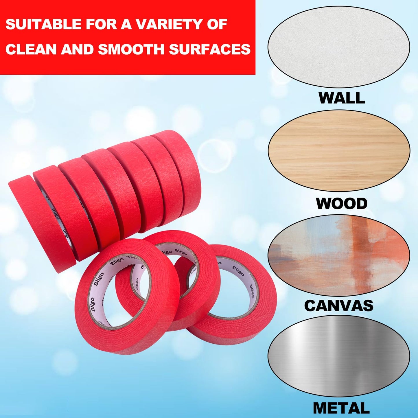10 Pack Red Painters Tape 1 Inch x 55 Yards, Medium Adhesive Masking Tape Bulk (550 Total Yards), Residue-Free for Painting, DIY Crafting, Indoor & Outdoor Use