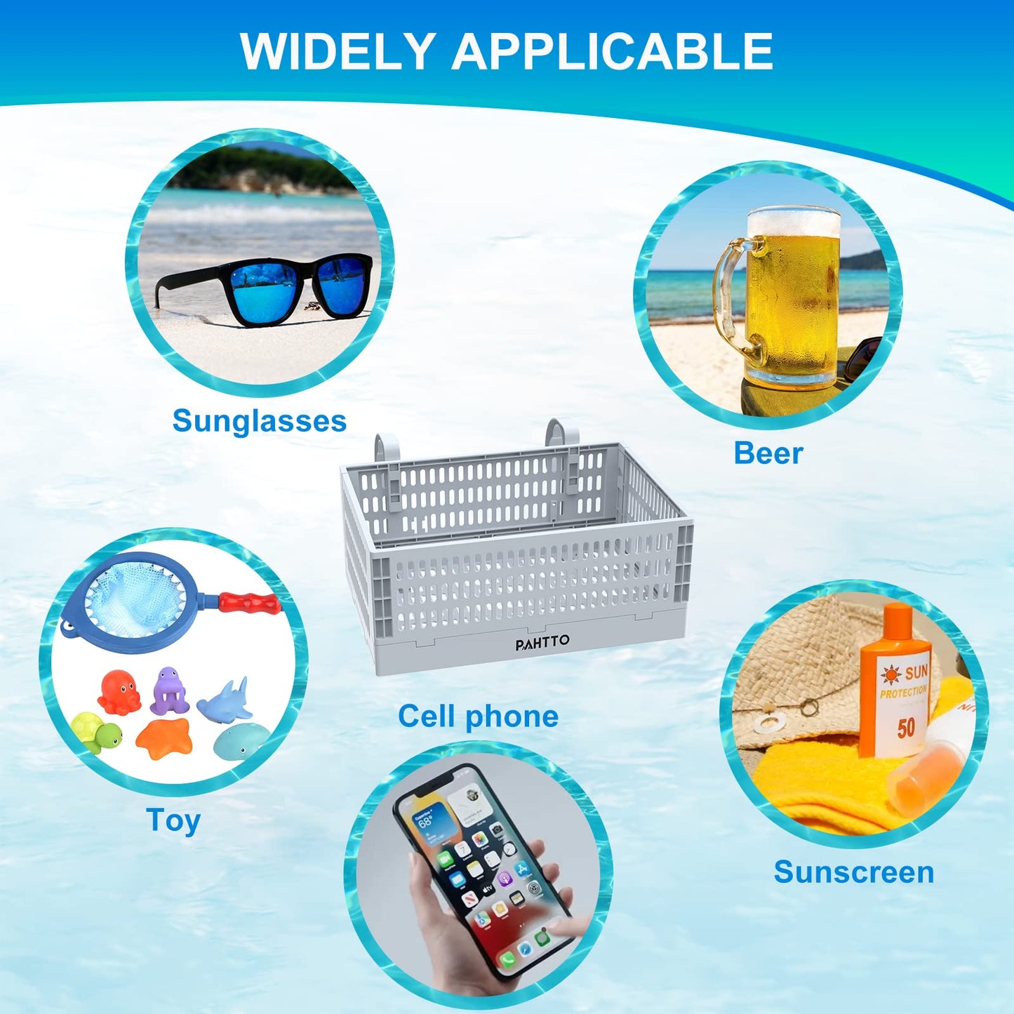 Poolside Storage Basket 2pcs, Foldable Pool Basket for Toys, Towels, Beverages, Poolside Organizer, Pool Accessories Above Ground,Grey