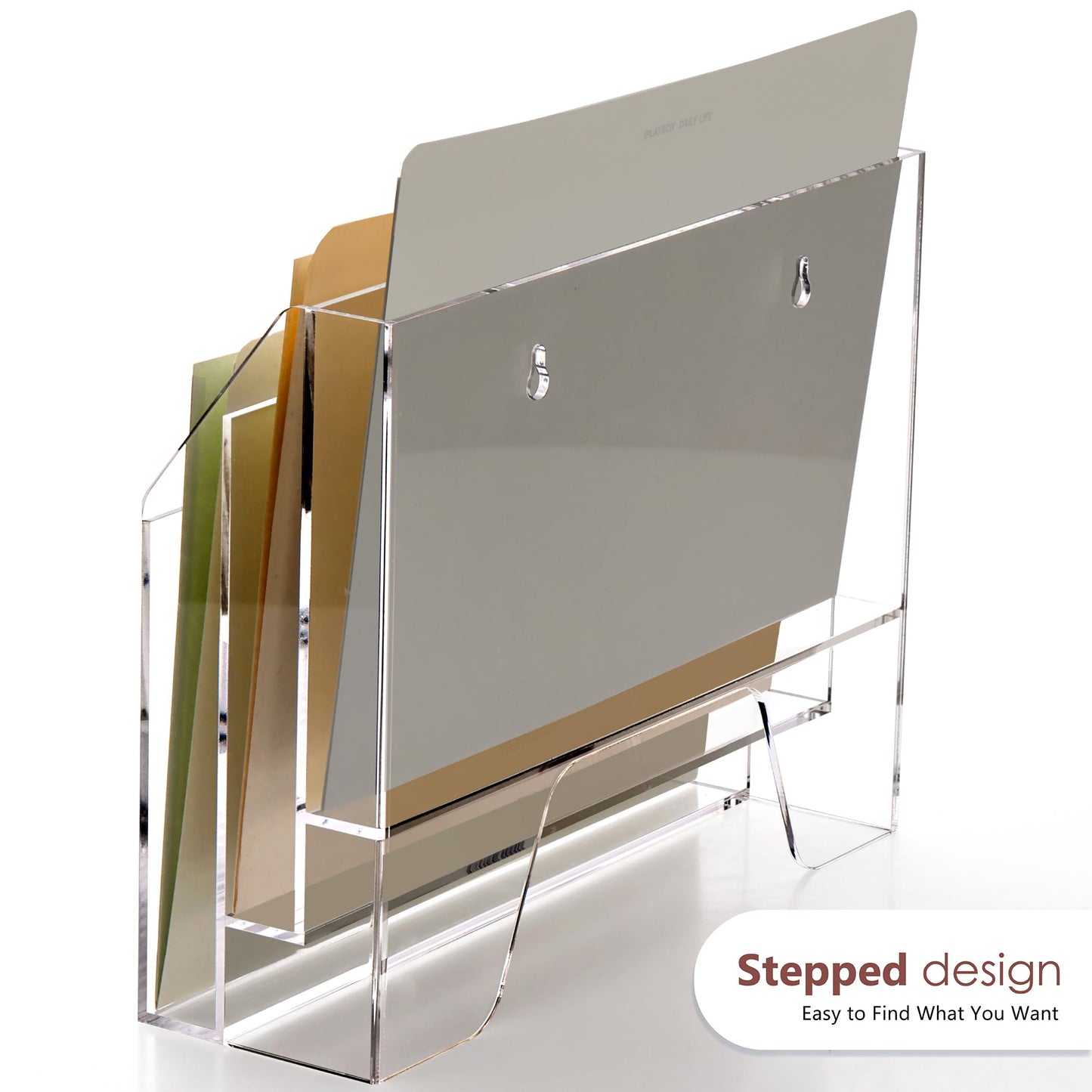 SANRUI Clear Acrylic Desk File Mail Organizer Wall Mounted, 3-Tier Hanging File Folder Holder, Office Magazine Document Rack