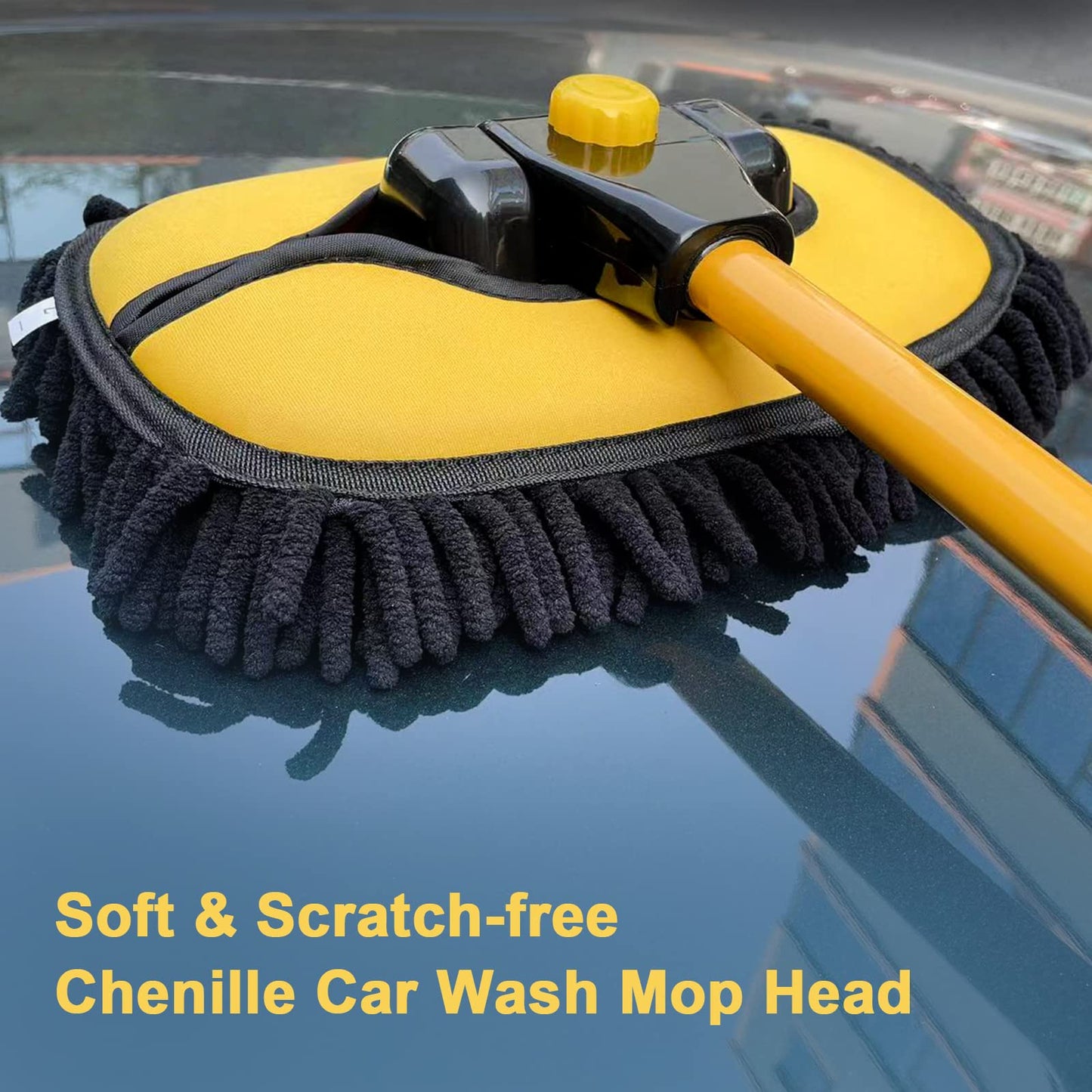 YeewayVeh 140cm 55" Car Wash Brush Mop with Long Handle, 15° Curved Car Wash Cleaning Kit Extendable Microfiber Sponge with Storage Bag for Truck RV Camper Cleaning (2 x Mop Head Cover)