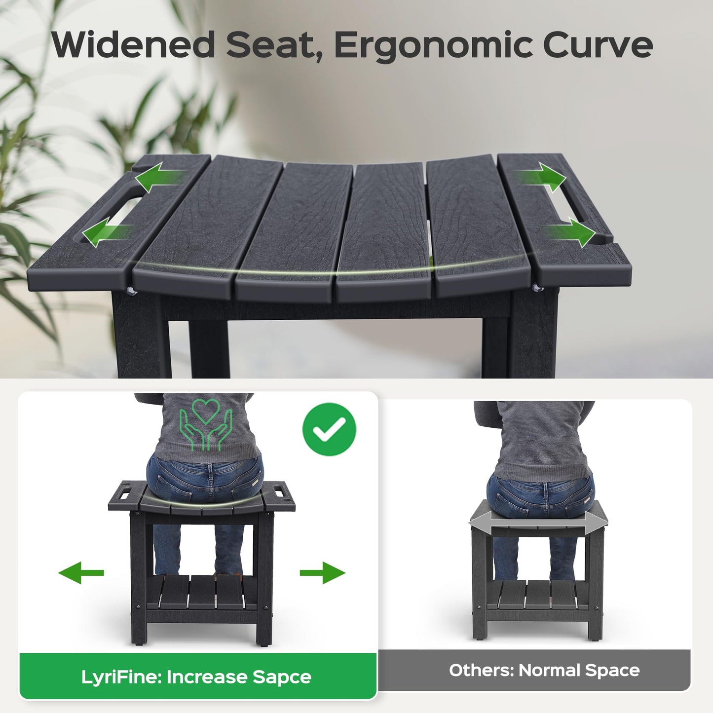 LyriFine Shower Bench, 18.5 Inch HDPE Waterproof Shower Stool for Inside of Shower, Bathroom Shower Chair with Shower Head Holder, 350LBS Sturdy Shower Stool for Elderly Seniors Shaving Legs, Black