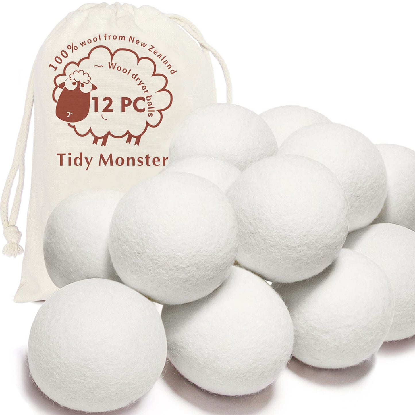 Dryer Balls-All Natural Wool - Chemical Free Natural Fabric Softner, Fabric Softner Alternative Reusable (6 Pack) (White)