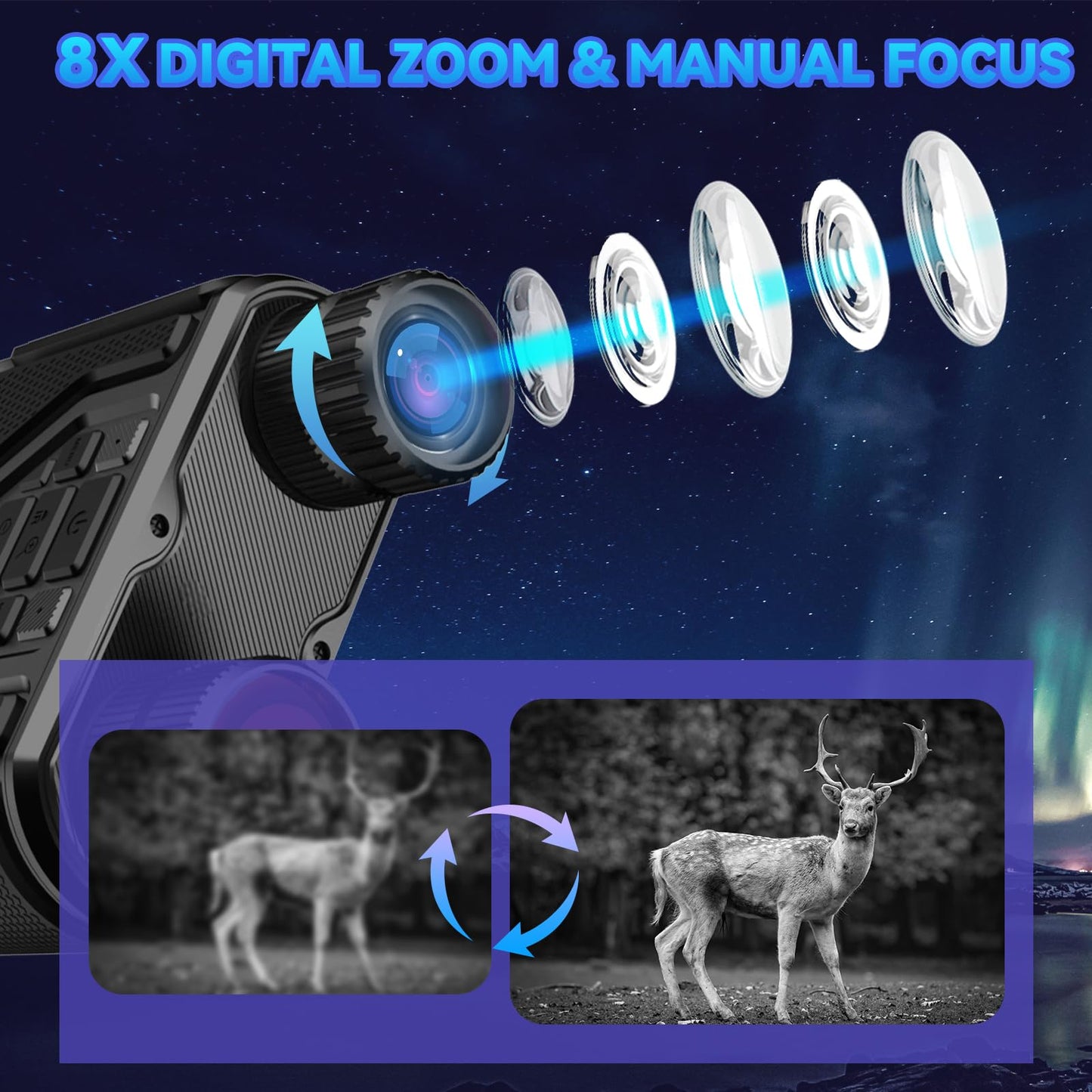Night Vision Goggles Night Vision Binoculars with 5000mAh Rechargeable Battery, 32GB Card, 3" Screen for Camping Hunting & Security for Men Husband、Dad、Him