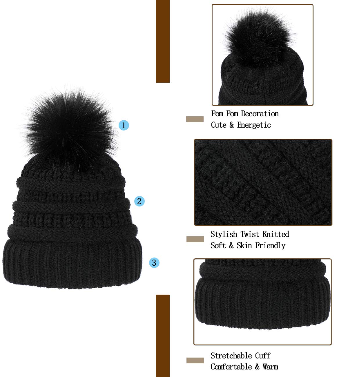 Qlenkay Beanie Hat Knit with Long Wavy Curly Hair Extensions Wig Dismountable Warm Knitted Pom Cap Attached 20inch Synthetic Hairpiece for Women Winter Ash Blonde Mix Bleach Blonde