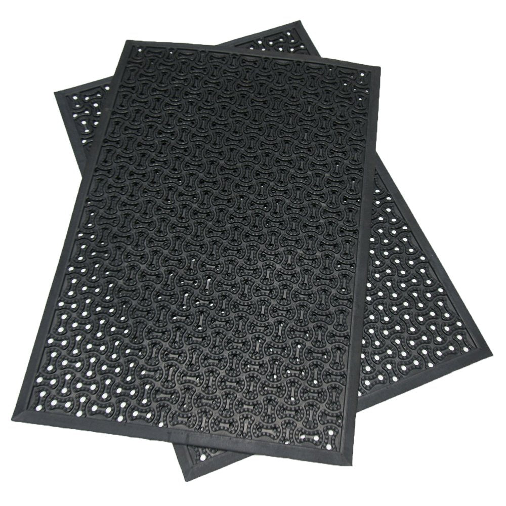 Rubber-Cal "Dura-Scraper Drainage" Commercial Door Mat - 3/8 in x 2 ft x 3 ft - Black Rubber Doormats