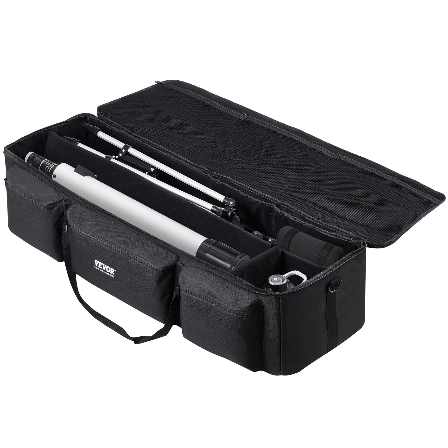 VEVOR Telescope Case, 30”, Telescope Storage Bag with Fixed Buckles, Multi-Pocket & Detachable Divider, Shock-Absorbent Telescope Travel Carrying Case for Optical Tube & Tripod, Counterweight Pocket