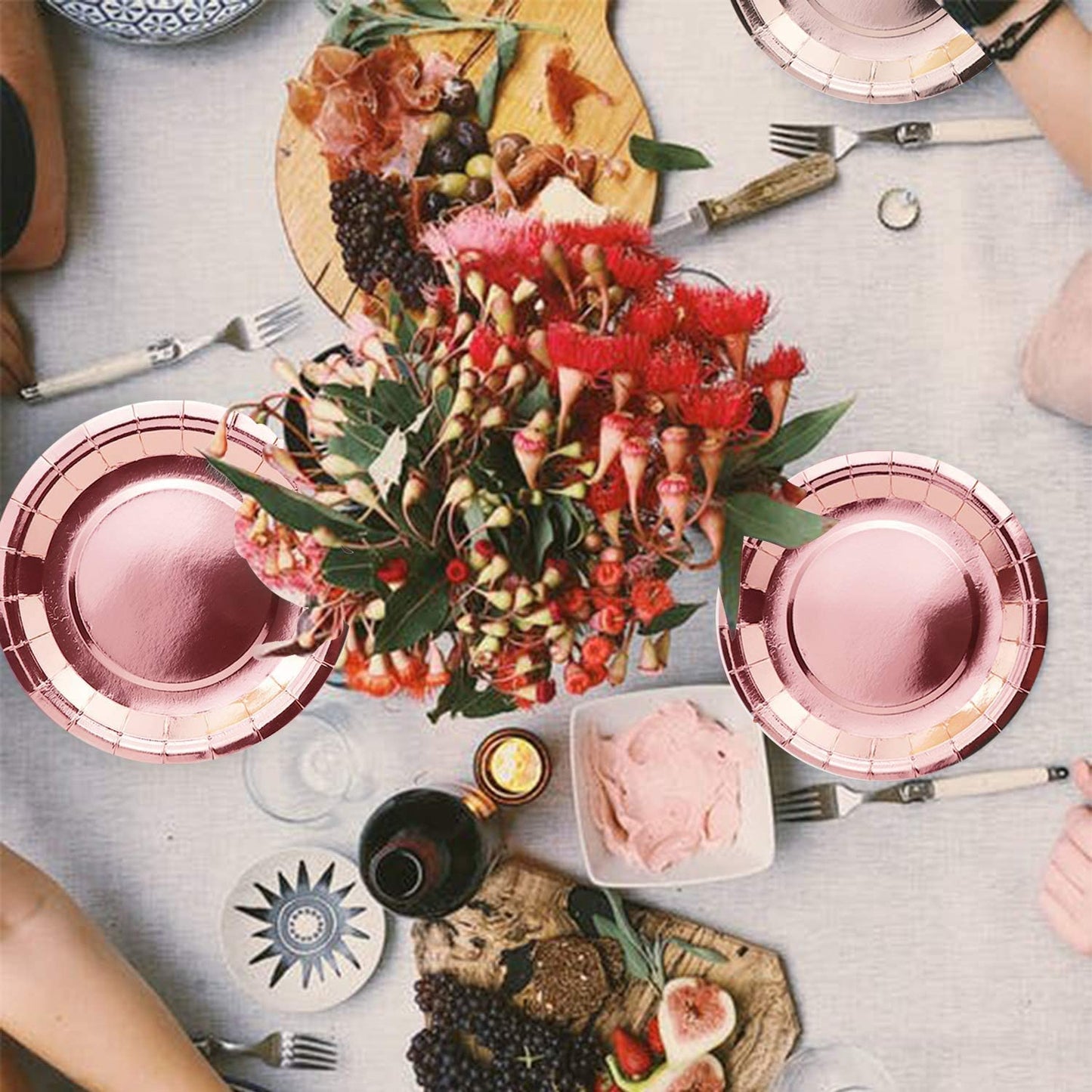 310PCS Rose Gold Party Supplies - Disposable Paper Plates Dinnerware Set Rose Gold Dots 50 Dinner Plates 50 Dessert Plates 50 Cups 50 Napkins 50 Straws 60 Balloons Birthday Party Wedding Holiday