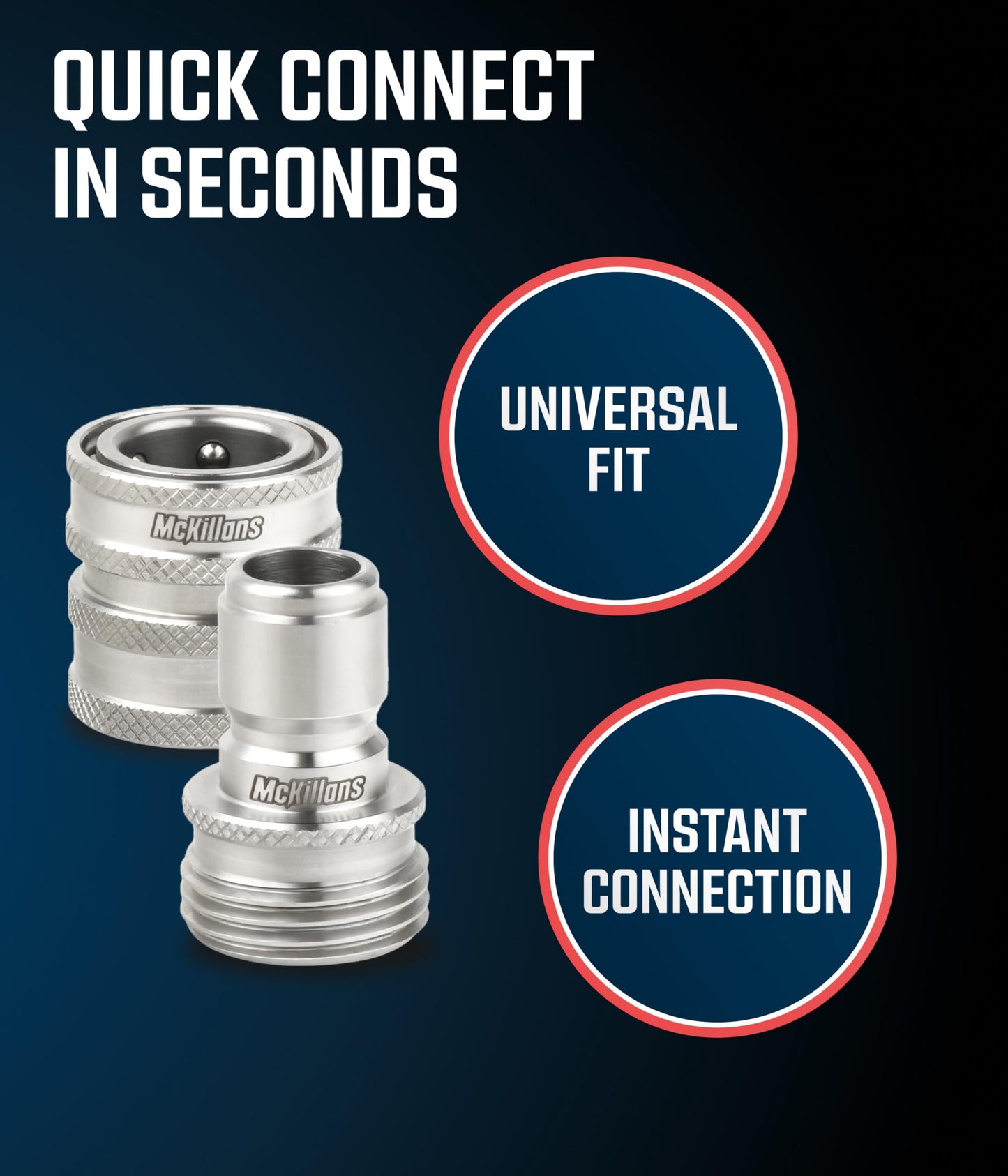 McKillans® Water Hose Quick Connect [Universal FIT] 3 Pack - Stainless Steel - Garden Hose Quick Connect Stainless - Durable Quick Connect Garden Hose Fittings - Easy Instant Connection