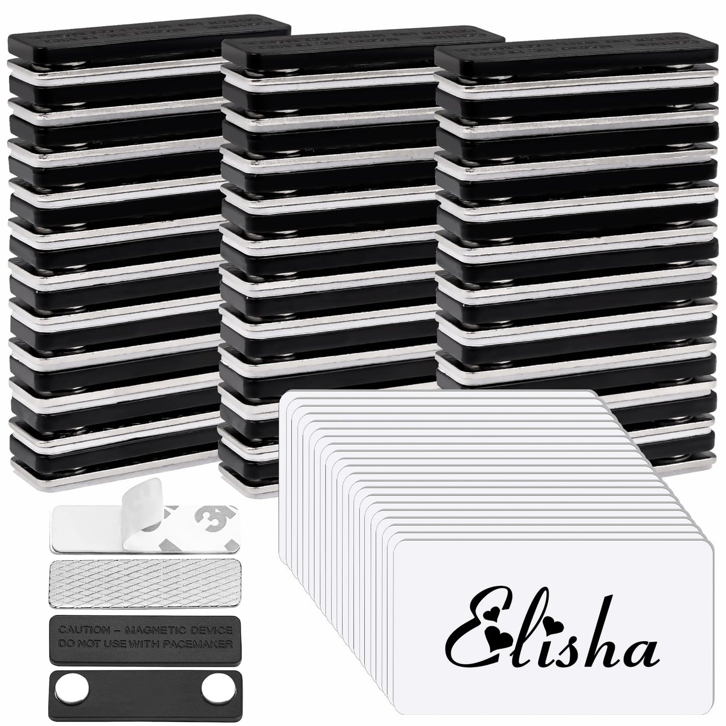 50 Set Magnetic Name Badges and Large Blank DIY Name Tag Badge Holders with Magnetic Plastic Name Tag for Personalized Jacket Shirts Office School Supplies (3.38 x 2.13 Inch)