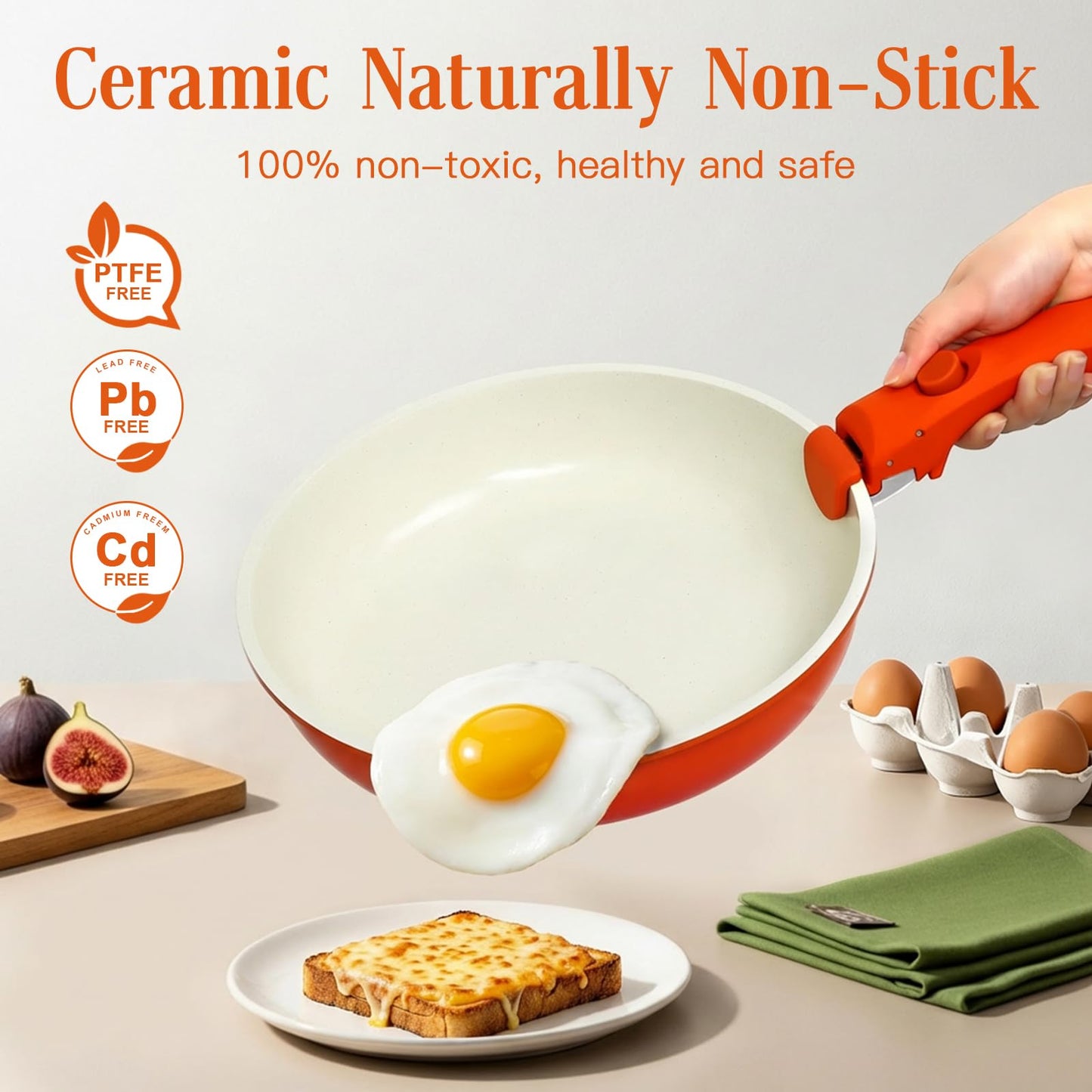 GIPP 5pcs Pots and Pans Set Non Stick, Nonstick Cookware Set Detachable Handle,Ceramic Pots for Cooking Non Stick with Removable Handle, RV Cookware Set, Orange Gradient