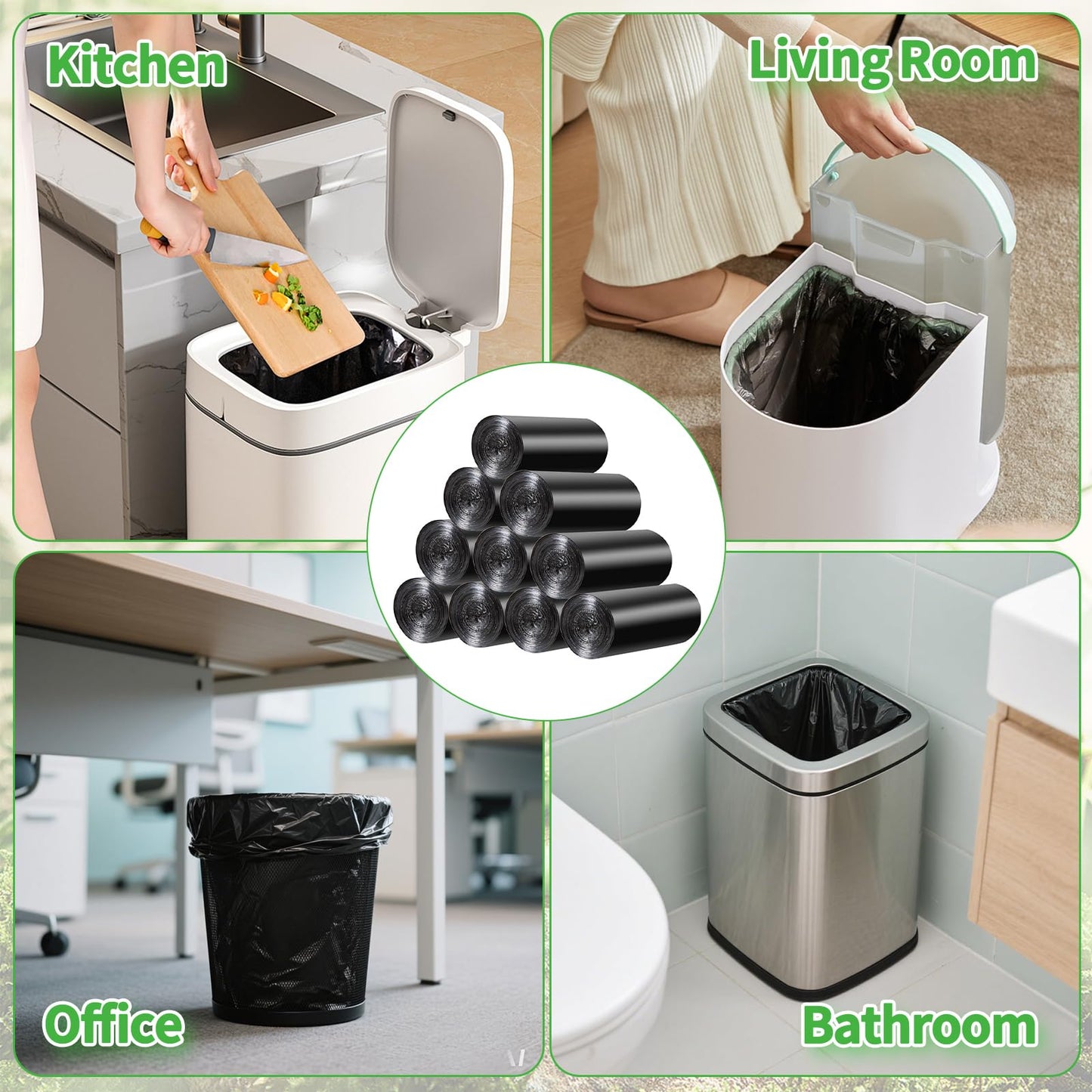Small Trash Bags for 2.6-Gallon (10 L) Trash Cans, 300 Count Thick Pre-separated Garbage Bags, Mini Wastebasket can Liners for Bathroom Bedroom Office(Black)