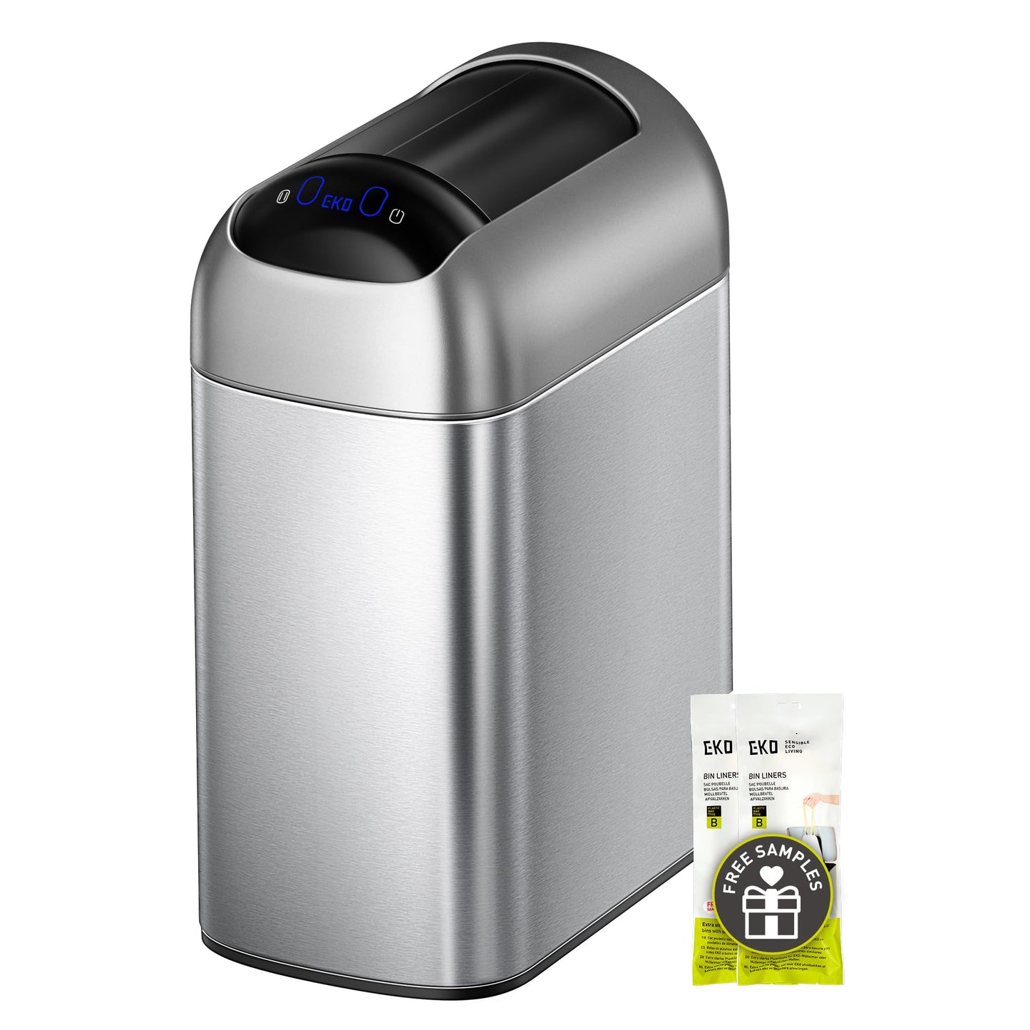 EKO Astro Slim Sensor Trash Can, 10L / 2.6 Gallon Touchless Garbage Bin with Soft-Close Butterfly Lid, Motion Sensor Stainless Steel Trash Can for Bathroom, Kitchen and Office, Waterproof