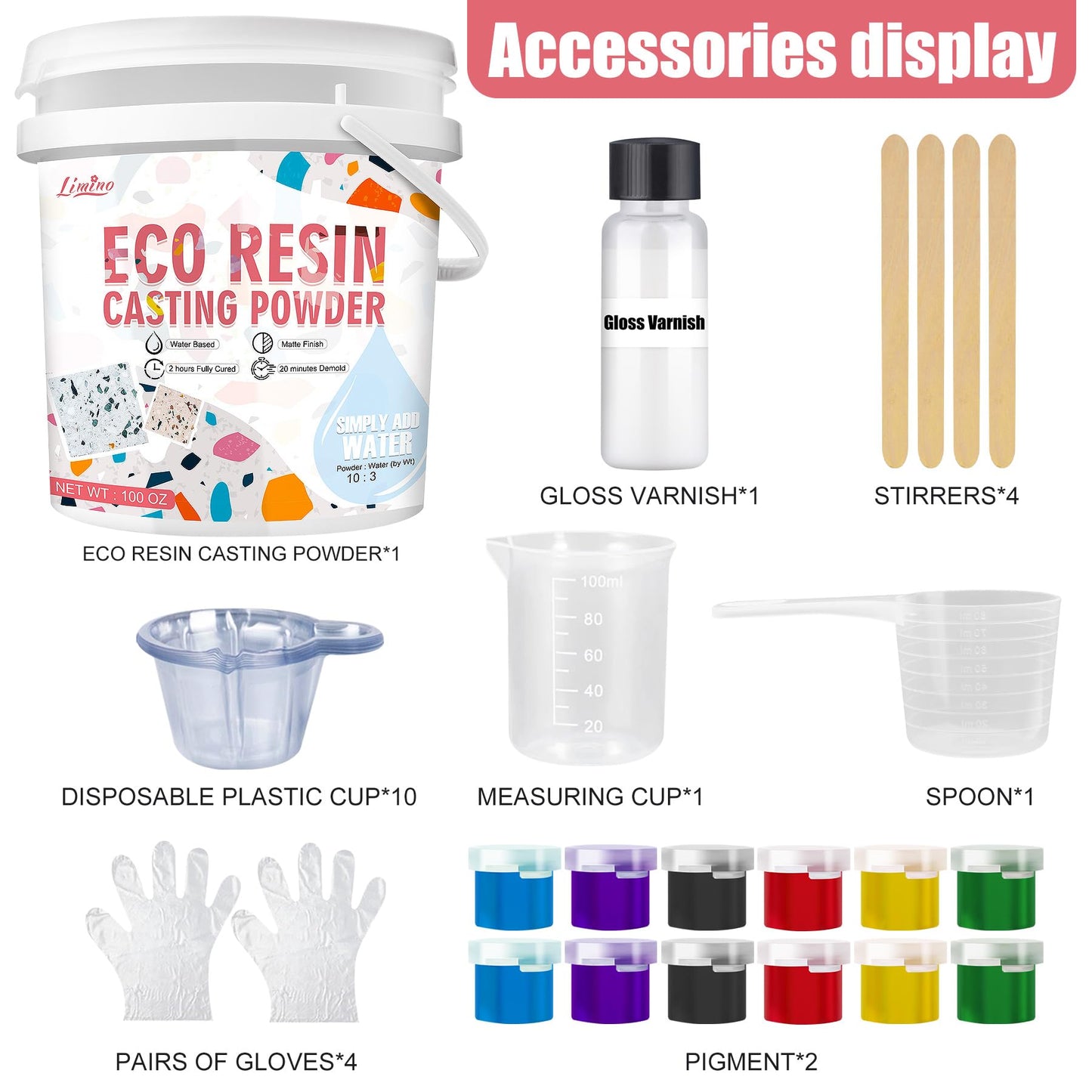 Eco Resin Casting Powder - 2800g Ceramic Resin Powders Kit with 6pcs Pigments, Fast Curing, Easy to Demold, Water Mixed Activated - Toxic-Free, Odorless - Plaster Casting Kit for DIY Home Art Crafts
