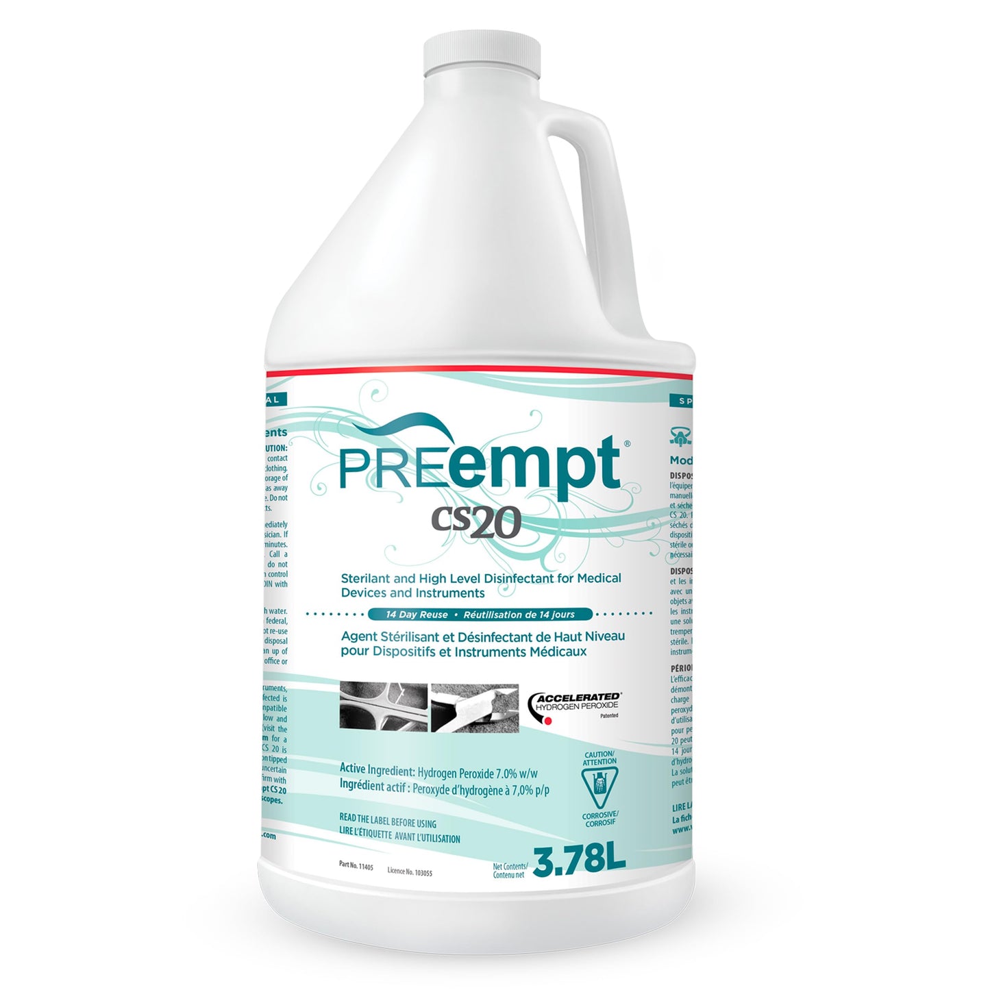 PREempt CS20 Sterilant and High-Level Disinfectant for Reusable Spa, Salon and Nail Tools and Implements (3.78 Liter)