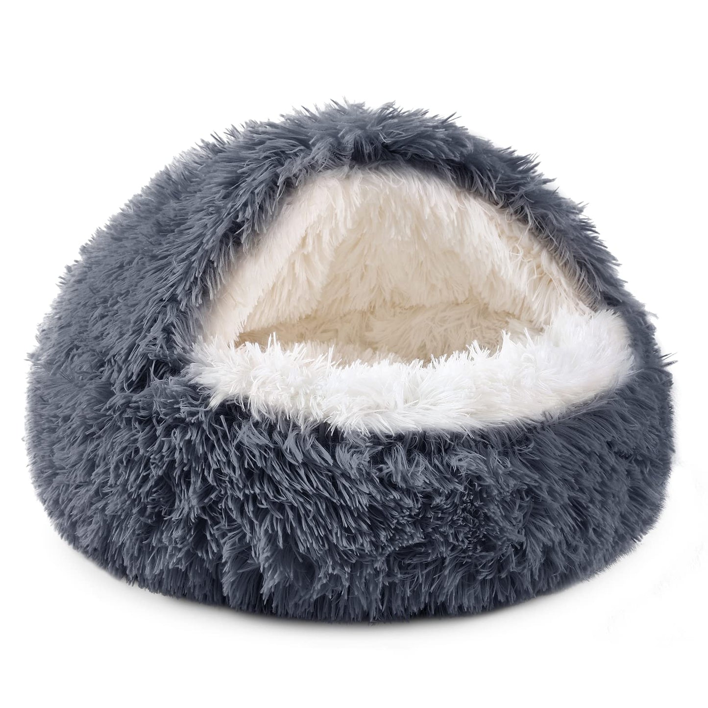 NOYAL Dog Bed Round Hooded Plush Cat Cave Donut Anti Anxiety Fluffy Dog Bed for Small Medium Dog and Cat