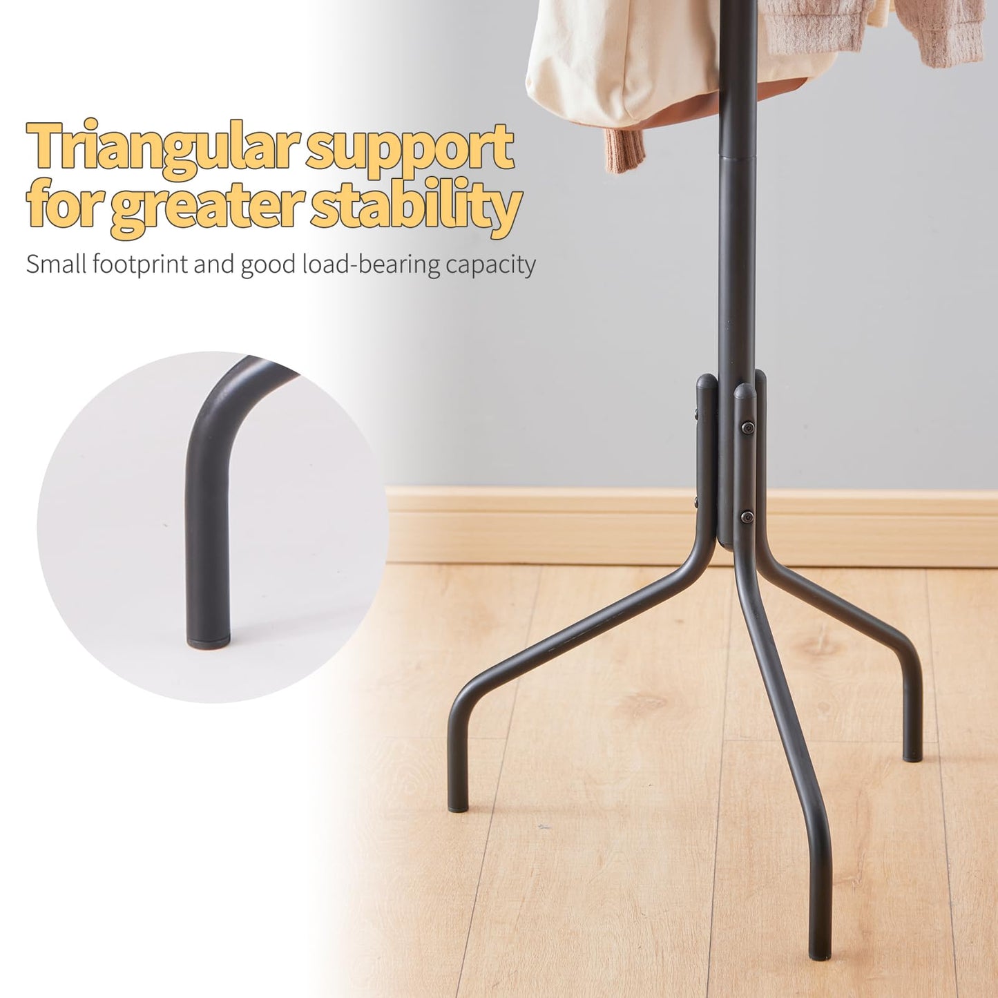 Furshus Coat Rack Freestanding,hat and coat rack stand for entryway,Living Room,Bedroom,Metal coat tree with12 Hooks and 3 Legs (Black)