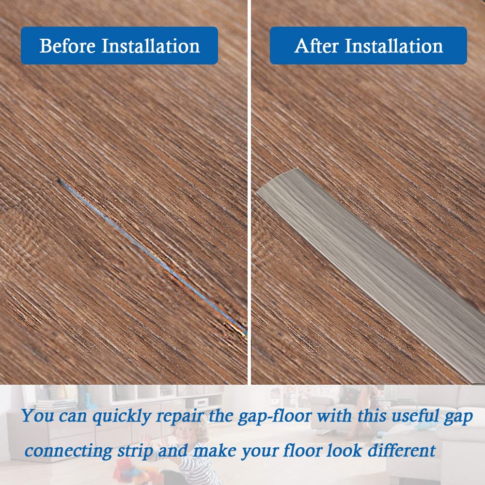 Floor Transition Strip Self Adhesive Floor Cover Strips Laminate 2" Wide Vinyl Flat Divider Transitions Elegant Wood Grain Design (5cm, 20Ft, Gray)
