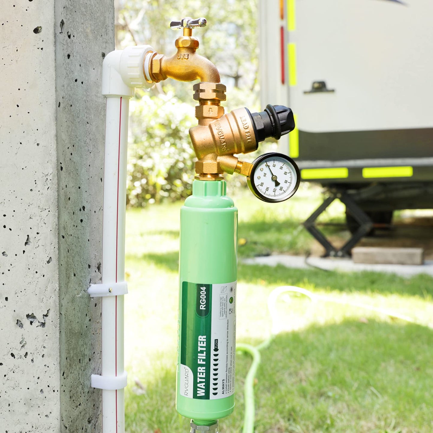 RVGUARD RV Water Pressure Regulator Valve With An Adjustable Knob, NO Tool Required, Brass Lead-Free Water Pressure Reducer with Gauge and Inlet Screen Filter for RV Camper Travel Trailer RGWPR-H