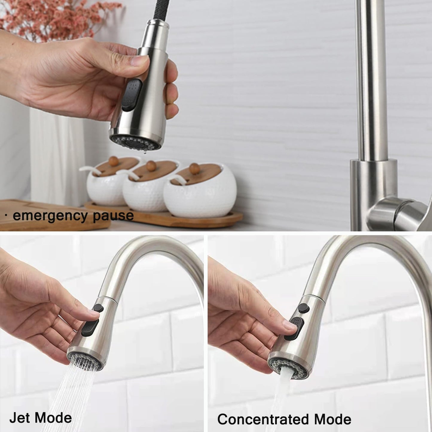 LKUWEE Kitchen Faucet, Stainless Steel 360° Swivel Kitchen Sink Faucets, Hot and Cold Water Kitchen Tap Pullout Sink Faucet with 2 Hoses, Brushed Nickel
